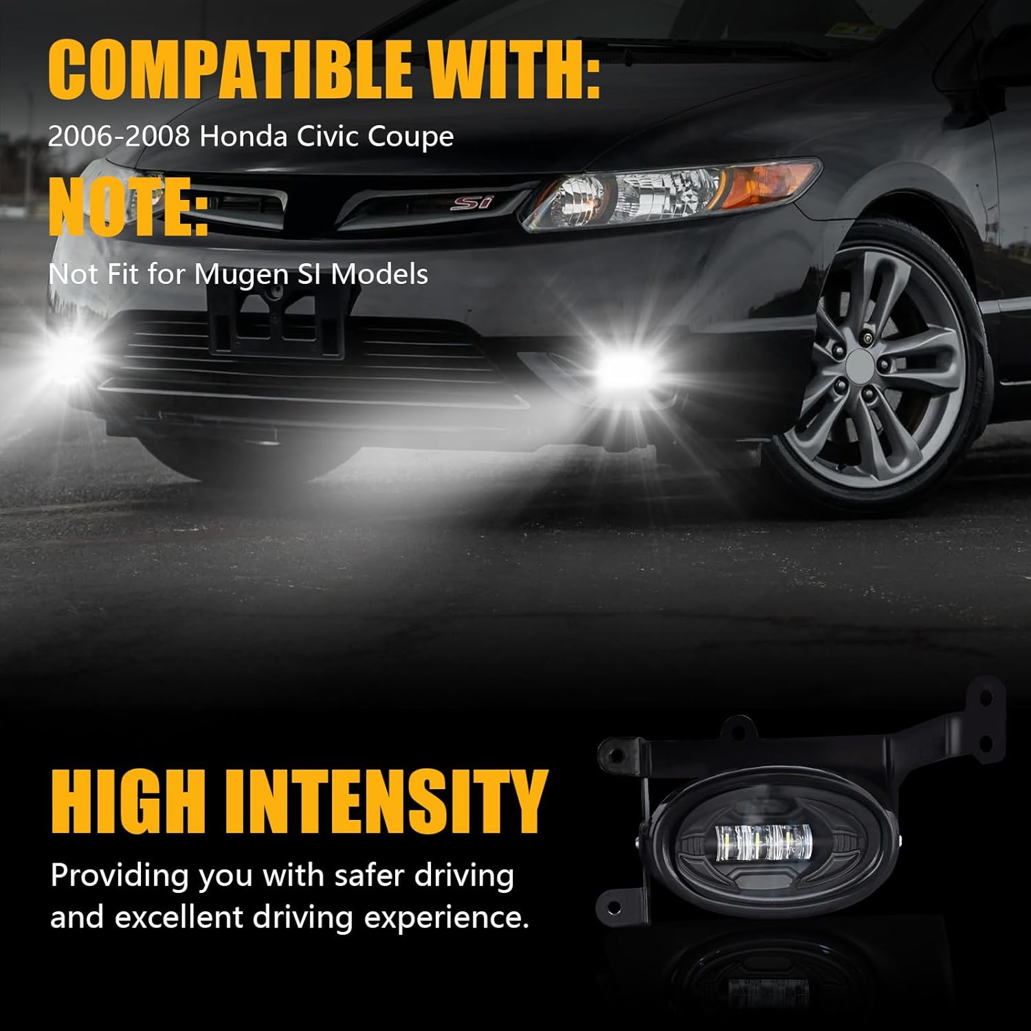 OKSIWA LED Fog Lights for 2006 2007 2008 Honda Civic Coupe 2DR,Front Bumper Driving Light kit,Fog Lamp Assembly Replacement with Switch,Wiring Harness,Plug and Play-2