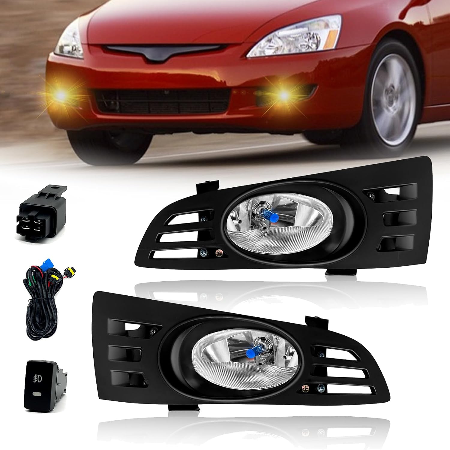 OKSIWA Fog Lights Compatible with 2003 2004 2005 Honda Accord 2 Door Coupe, A Pair Of Driving Fog Lights With Wiring Harness(Clear Lens)