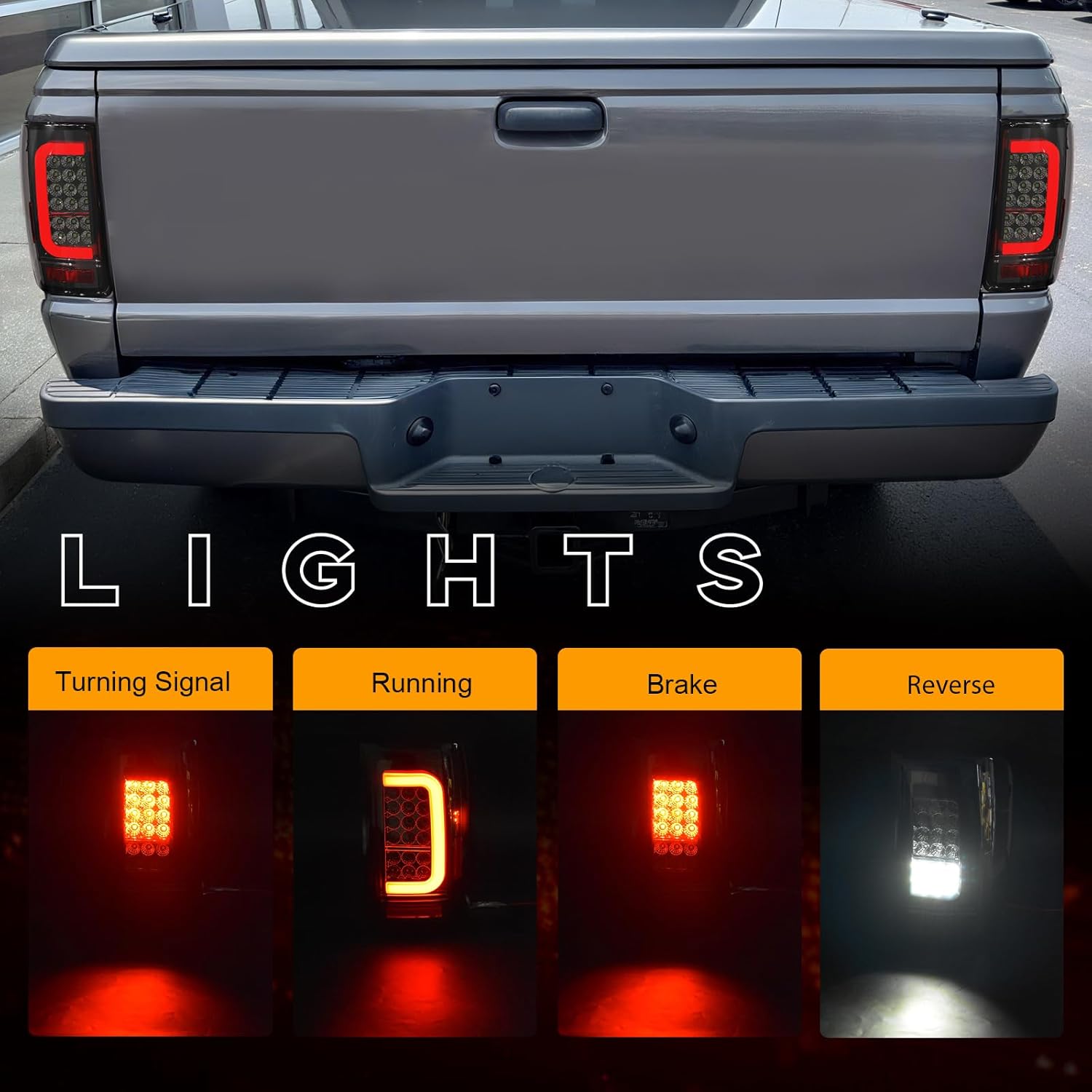 OKSIWA Full Led Tail Lights Compatible with Ford Ranger 2001-2011 Turn Signal, Brake Light, Reverse Light Rear Light Assembly Smoked-2