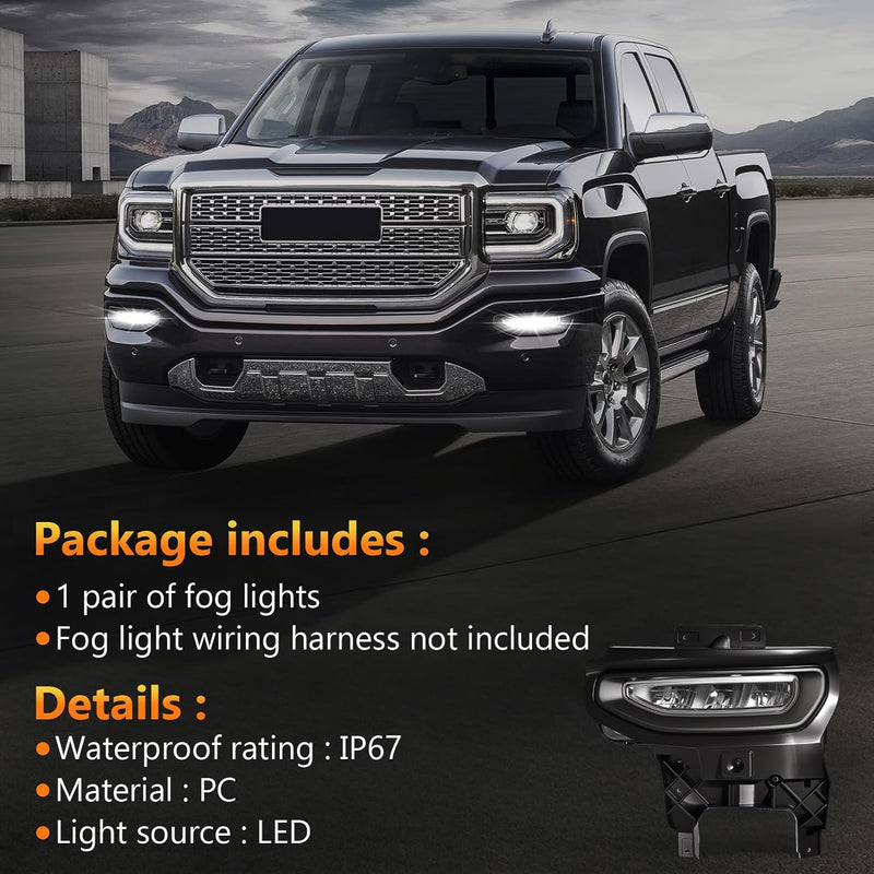 DOT Approved LED Fog Lights with Clear Lens for 2016-2018 GMC Sierra 1500 Plug & Play-2