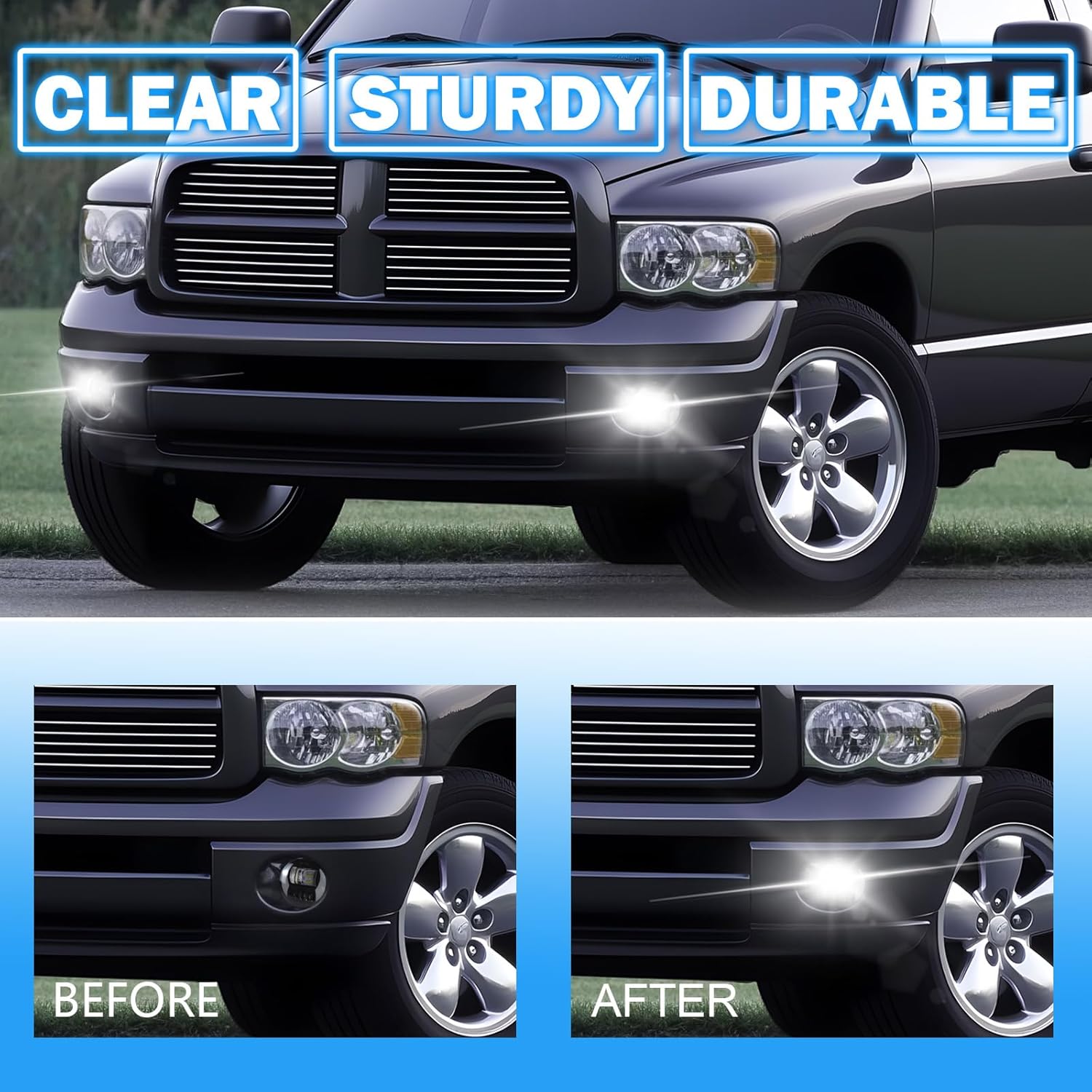 OKSIWA LED Fog Lights Compatible With 2002-2009 Ram 1500 2500 3500/2004-2006 Durango Pickup Truck 2002-2008 Ram Front Bumper Driving Fog Lamp 1 Pair of Fog Lights Clear Lens-6