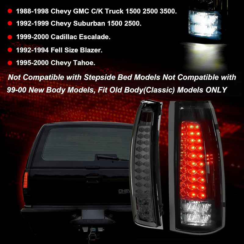 Led Tail Lights for 1988-1998 Chevy GMC C/K Sierra, 92-99 Suburban Yukon, 95-99 Tahoe,Blazer,Cadillac Escalade Plug & Play-3