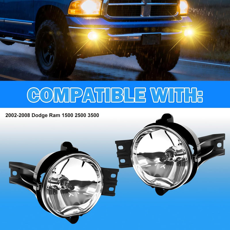 OKSIWA Fog Lights Compatible With 2002-2009 Ram 1500 2500 3500/2004-2006 Durango Pickup Truck 2002-2008 Ram Front Bumper Driving Fog Lamp 1 Pair of Fog Lights Clear Lens-3