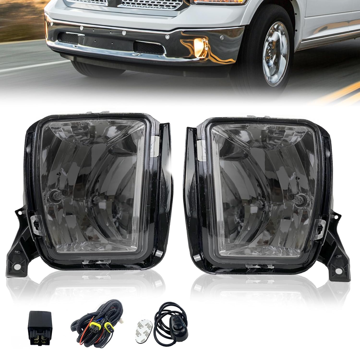 OKSIWA Fog Light fit for 2013 2014 2015 2016 2017 2018 Dodge Ram 1500 Pickup 2019 2020 2021 RAM 1500 Classic(Not Fit for Rebel Model) With 9006 12V 35W Halogen Bulbs- Smoked Lens