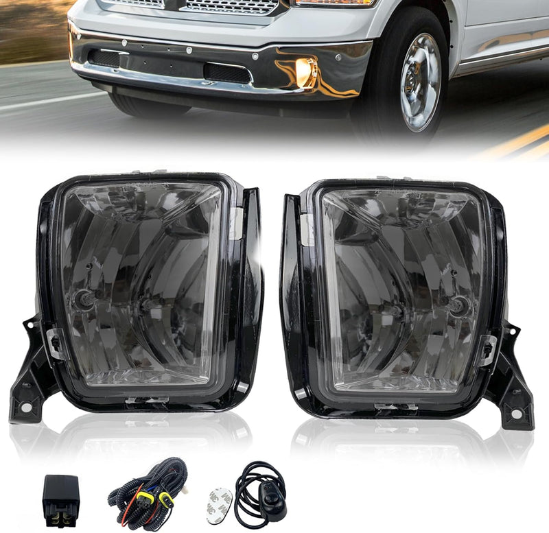OKSIWA Fog Light fit for 2013 2014 2015 2016 2017 2018 Dodge Ram 1500 Pickup 2019 2020 2021 RAM 1500 Classic(Not Fit for Rebel Model) With 9006 12V 35W Halogen Bulbs- Smoked Lens-1