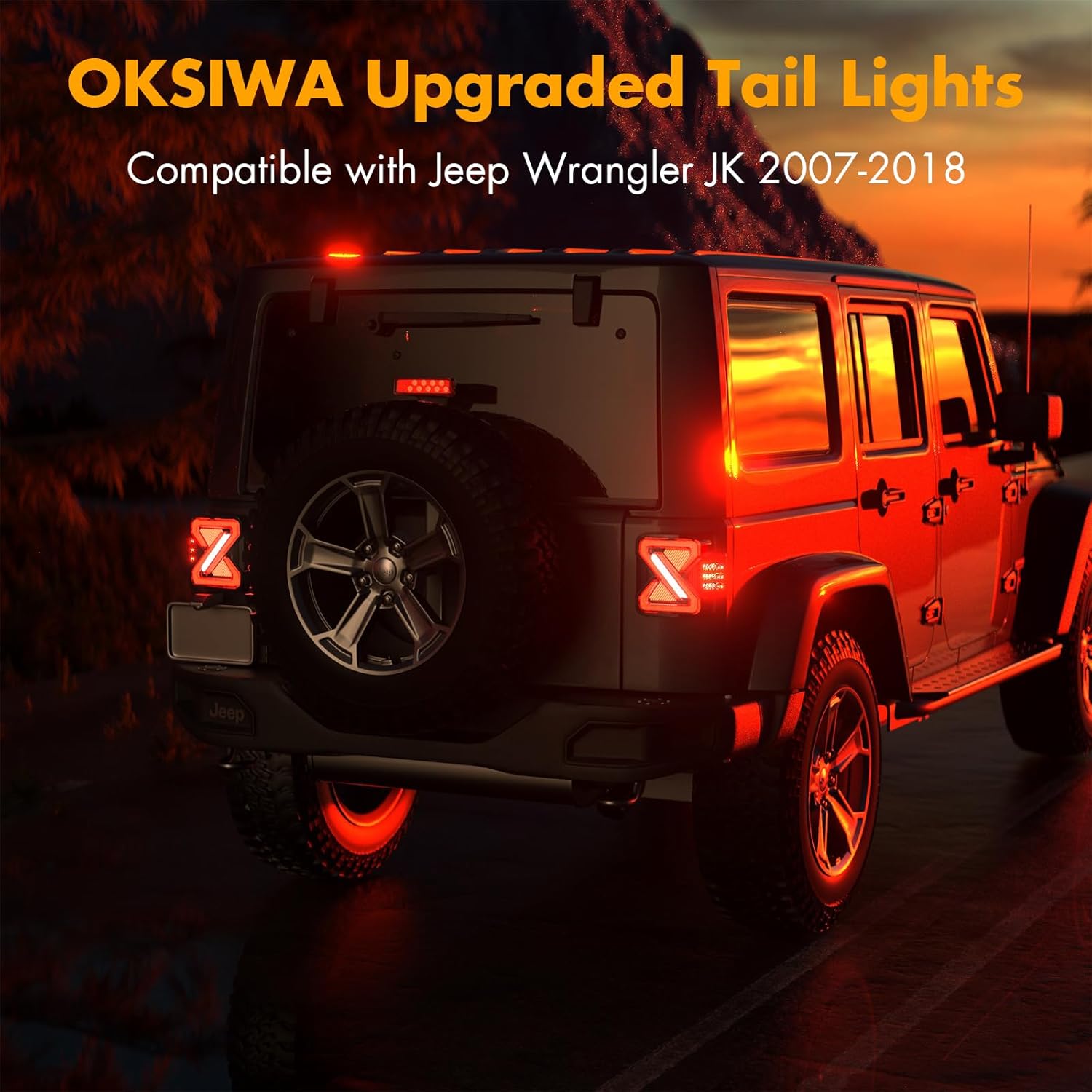 OKSIWA LED Tail Lights Fit For 2007-2018 Jeep Wrangler JK JKU Sport/Sahara/Rubicon, with Starting Dynamic Animation,Unique Shaped Design
