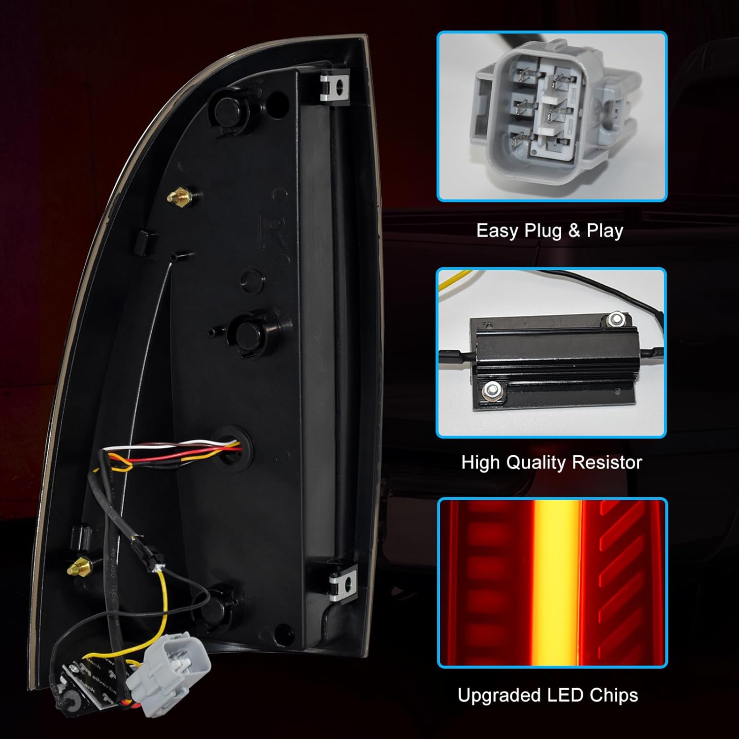 OKSIWA Sequential Full LED Tail Light Assembly for 2005-2015 Toyota Tacoma, 2nd Gen Tacoma - Animated, Dynamic Turn Signal, Brake, Reverse Lights - Smoked