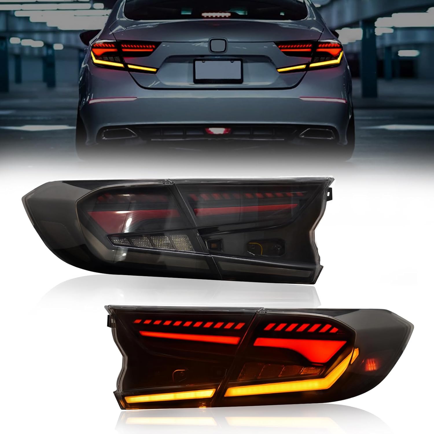 OKSIWA Full LED Tail Lights for Honda Accord 2018 2019 2020 2021 2022 (10th & 10.5th Gen) | 18-22 Accord Rear Lights with Start-Up Animation, Turn Signals, Brake Lights, and Reverse Lights