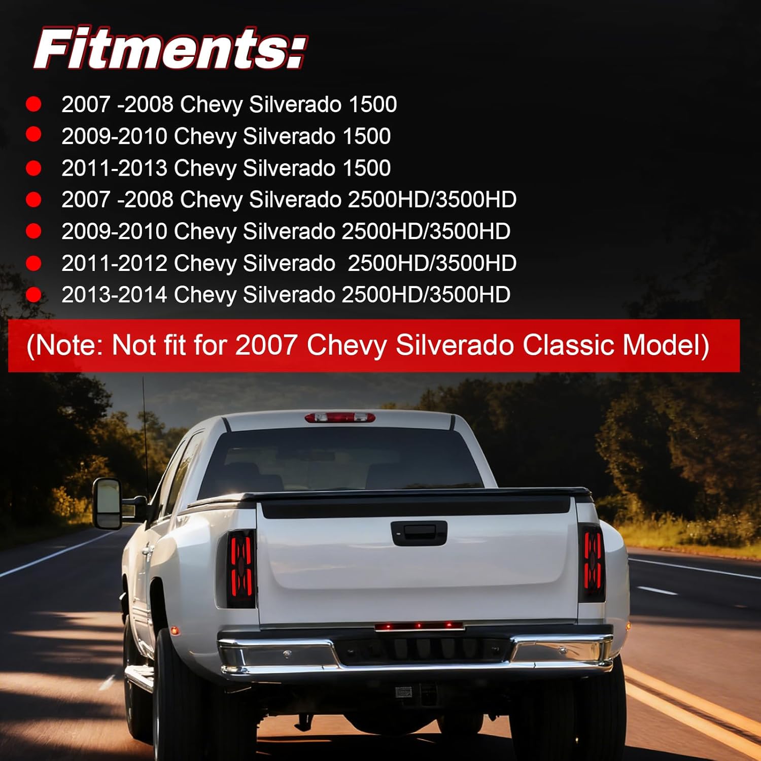 OKSIWA Sequential LED Tail Lights Assemble Fits for 2007-2013 Chevy Silverado 1500& 2007-2014 Chevy Silverado 2500HD/3500HD With Start-Up Animation, Dynamic Turn Signals, Brake Light,Reverse Light-Smoked-3