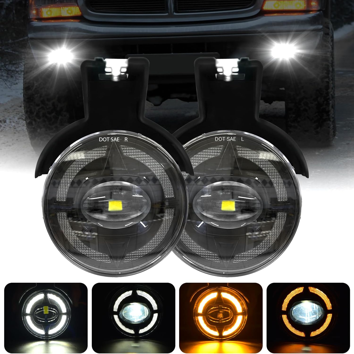 OKSIWA Upgrade LED Fog Lights with Day Running Lights for 1997-2000 Dodge Dakota,1998-2000 Durango SUV Pickup Truck Front Bumper Driving Fog Lamps Replacement,Clear Lens