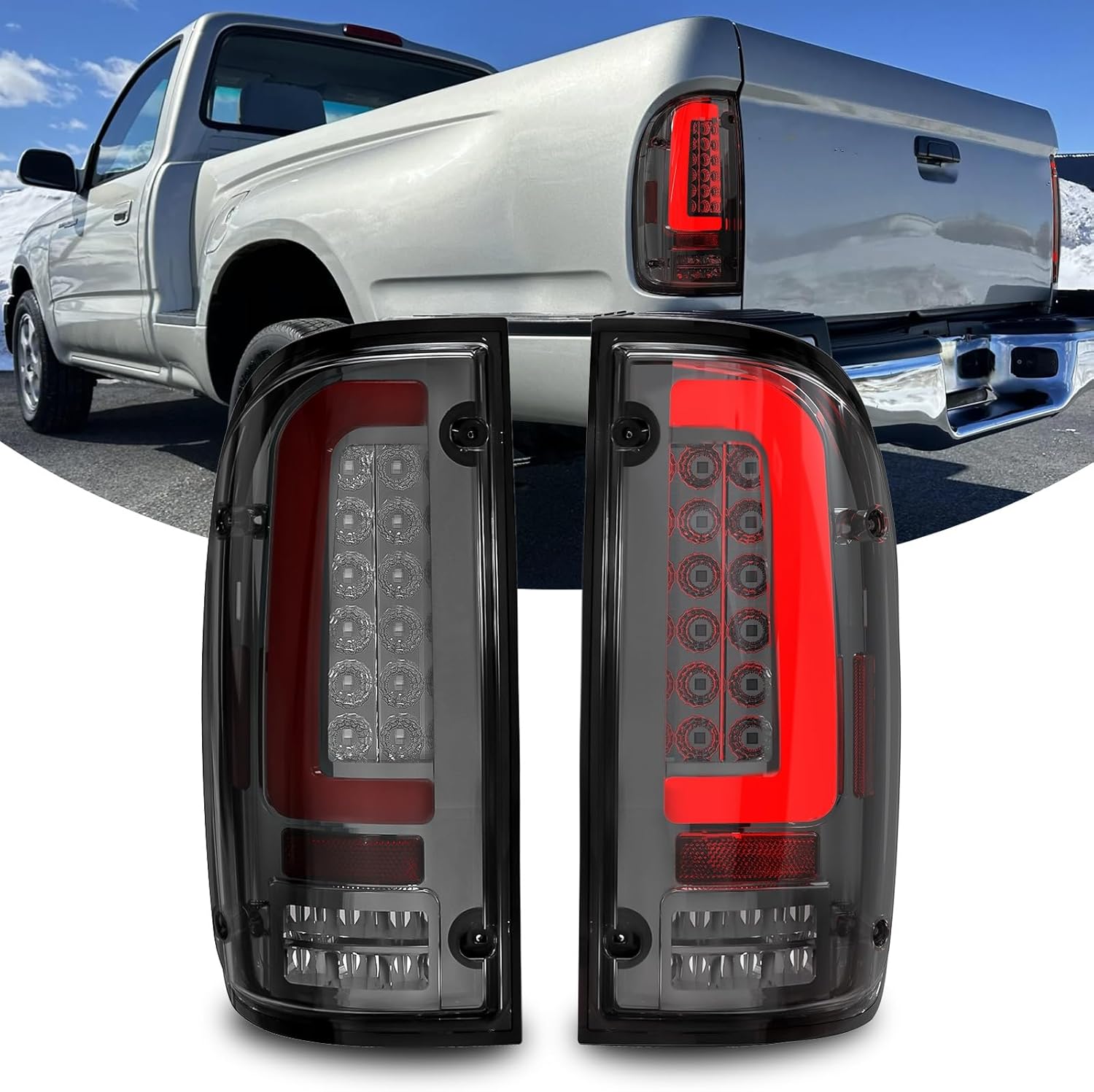 OKSIWA Full Led Tail Lights Compatible with Toyota Tacoma 1995-2000 Rear Light Assembly, Turn Signal,Brake Light,Reverse Light Smoked