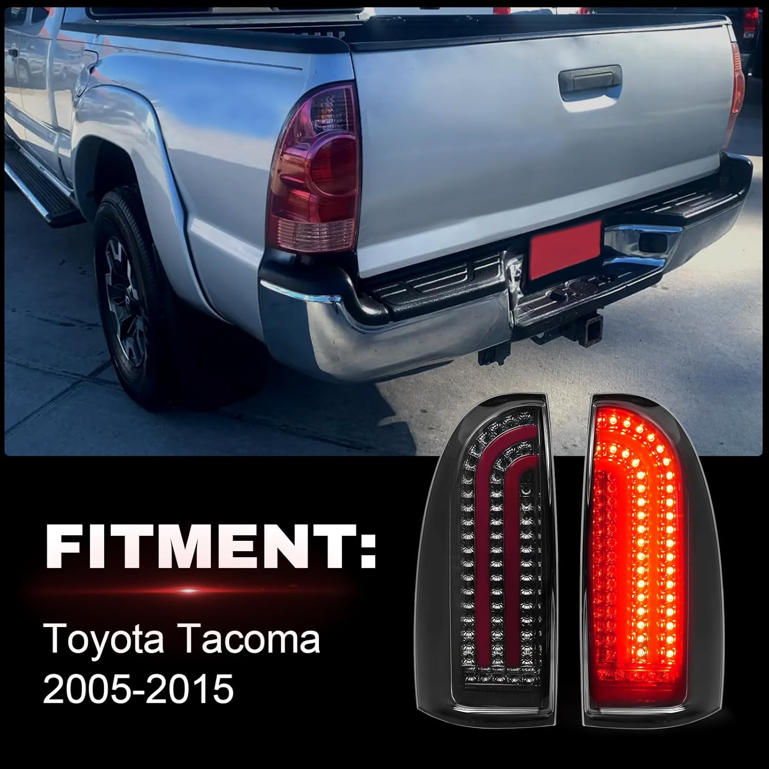OKSIWA Dynamic Smoked LED Tail Lights for 2005-2015 Toyota Tacoma - Bright Brake, Turn Signal, Reverse Lights with Sequential Animation | IP67 Waterproof