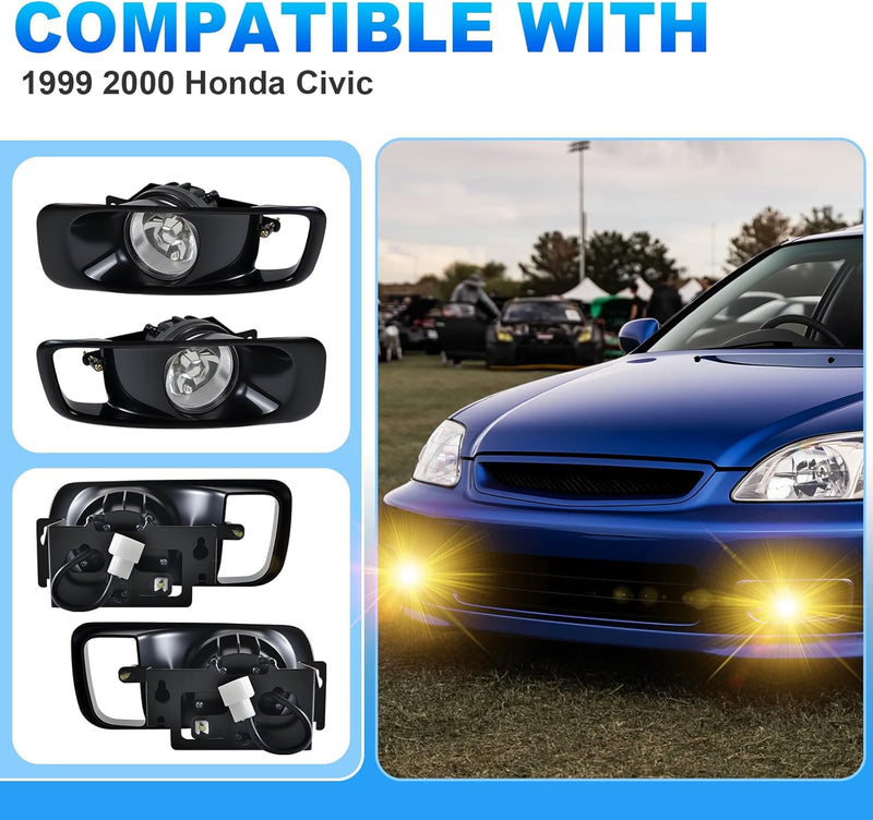 OKSIWA Fog Lights Assembly Compatible With 1999 2000 Honda Civic Fog Lamps 1 Pair of Fog Lights with Wiring Harness and Switch-2