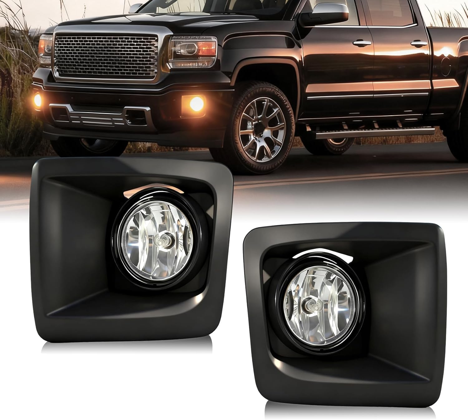 OKSIWA Halogen Fog Lights-For 2014 2015 GMC Sierra 1500, Fog Lamp with Bezels,Fog Light Assembly Replacement, Waterproof, Exclude wiring harness