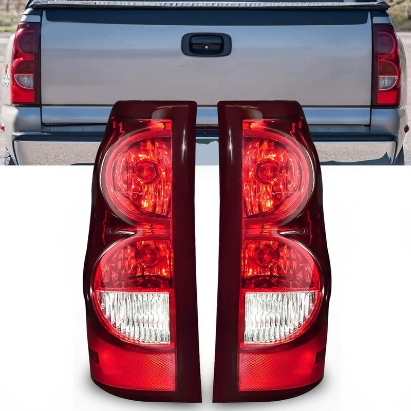 OKSIWA Tail Light with bulbs for 2003-2006 Chevy Silverado, Running Light Turn Signal, Brake, Reverse,Driver and passenger side Rear Taillights With Bulb and Harness,Black Trim-1