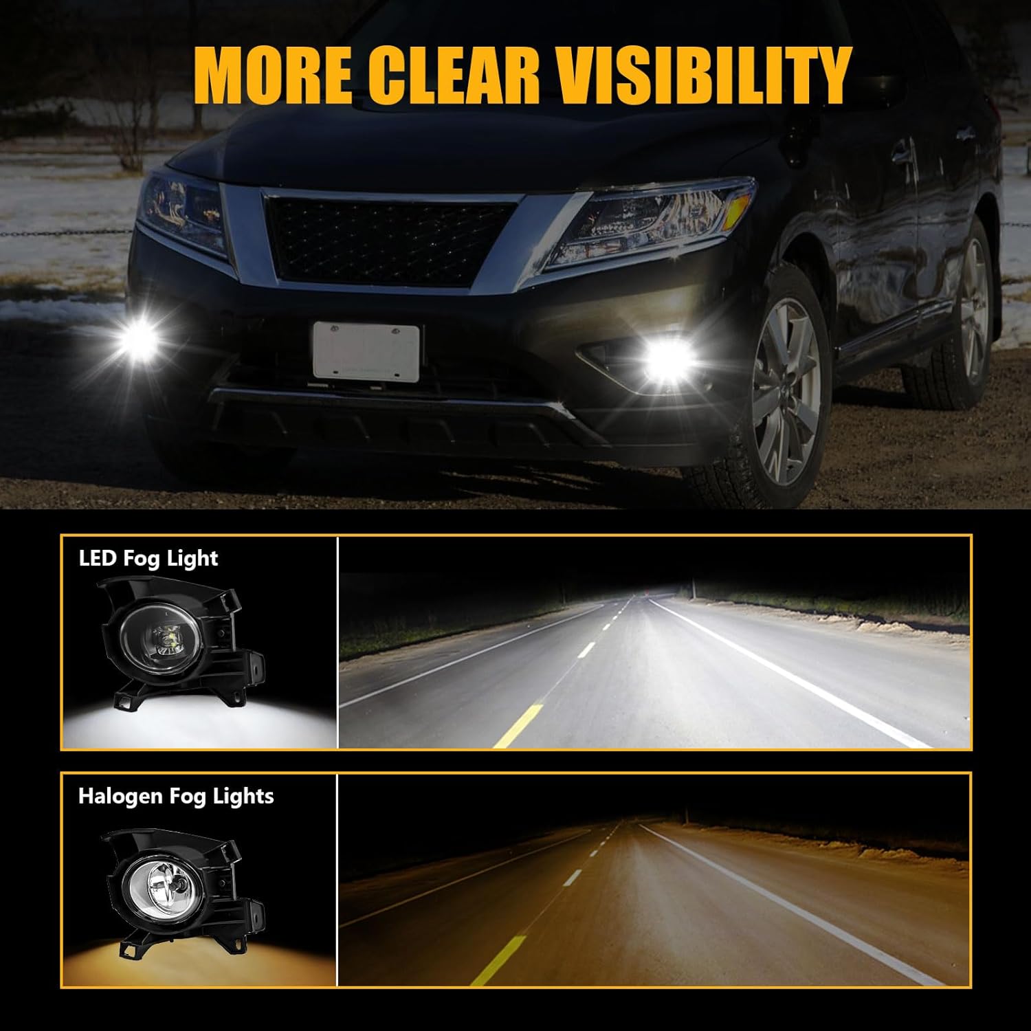 OKSIWA LED Fog Lights,Compatible with 2013-2016 Nissan Pathfinder,Front Bumer Driving Light Fog Lamp Assembly Kit with Wiring Harness, Switch,Plug and Play