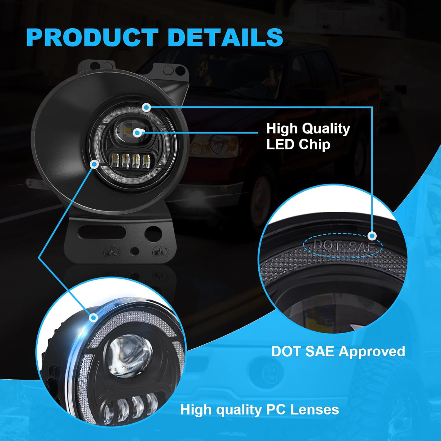 OKSIWA Ultra-Bright LED Fog Lights with DRL and Turn Signals Fit for 2005 2006 2007 2008 Ford F150, 2006-2010 Lincoln Mark LT, Front Driving Fog Lamps Assembly, DOT Certified - 1 Pair