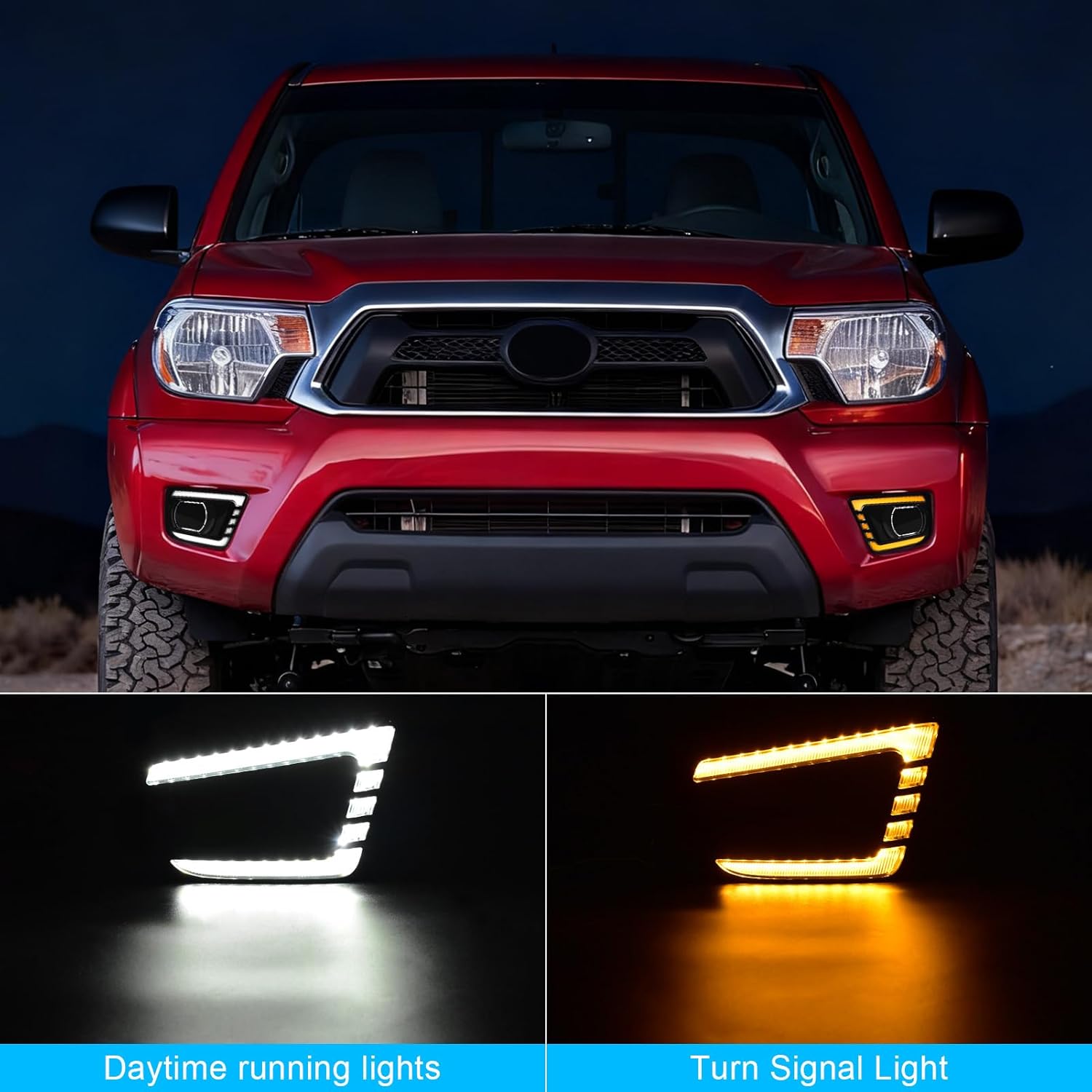 OKSIWA LED Daytime Running Lights For 2012 2013 2014 2015 Toyota Tacoma, with Amber Dynamic Turn Signal Lights, Fog Lights DRL Harness