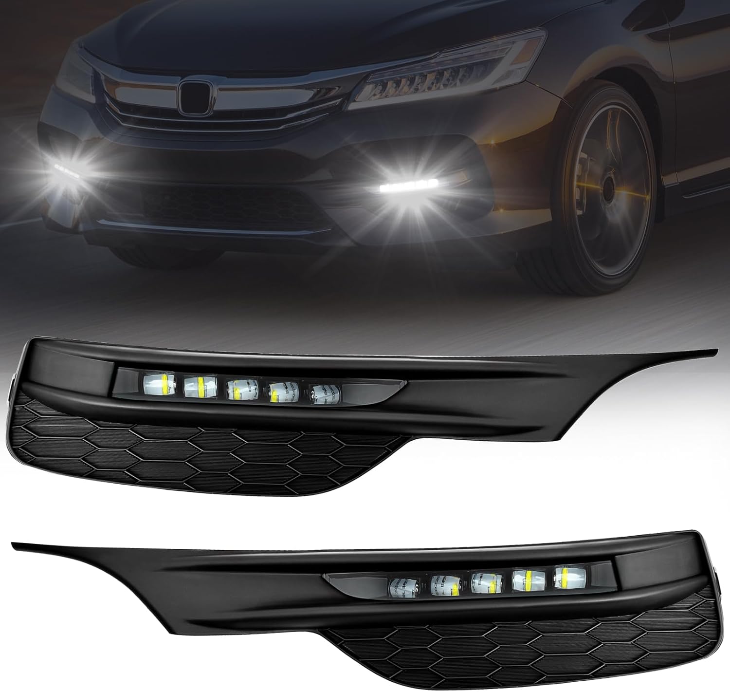 OKSIWA LED Fog Light for 2016 2017 Honda Accord Sedan 4 Door, Front Bumper Driving Light Kit,Fog Lamps Assembly Replacement with Switch,Wiring Harness,Plug and Play