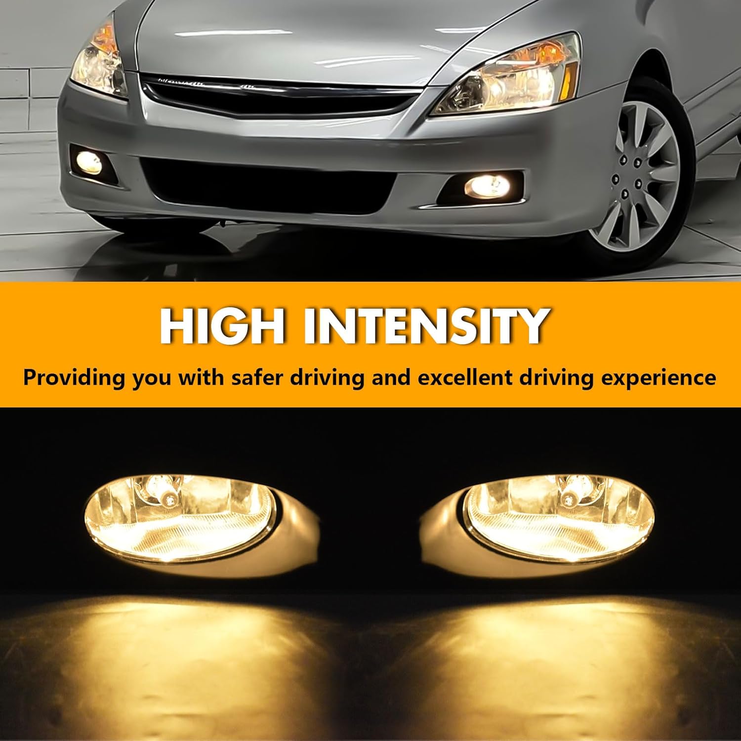 OKSIWA Halogen Fog Light for 2006 2007 Honda Accord Sedan,Front Bumer Fog Lamp Kit with Wiring Harness, Switch,Plug and Play