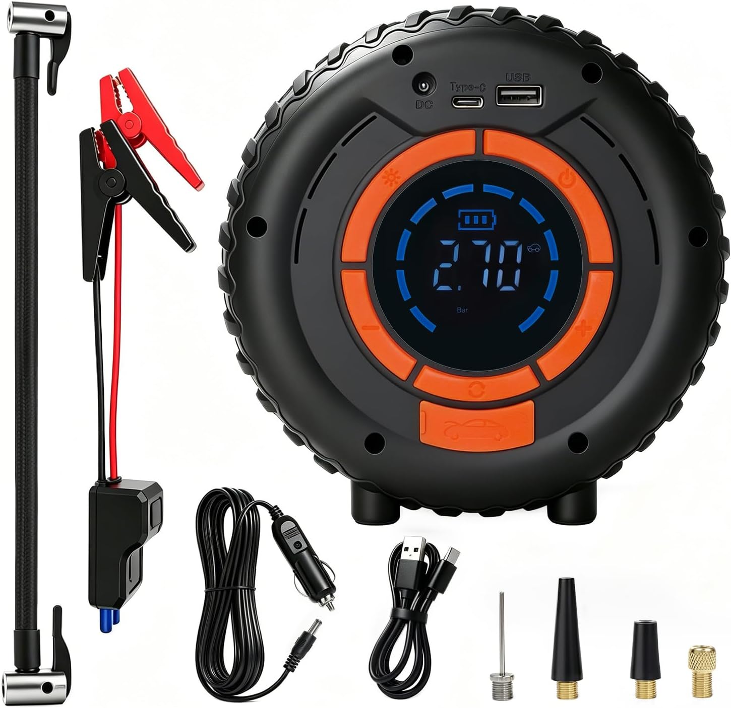 Jump Starter with Tire Inflator, 8000mAh Car Battery Jumper, 150PSI Air Compressor, Power Bank & LED Light for Cars Trucks Bikes-1