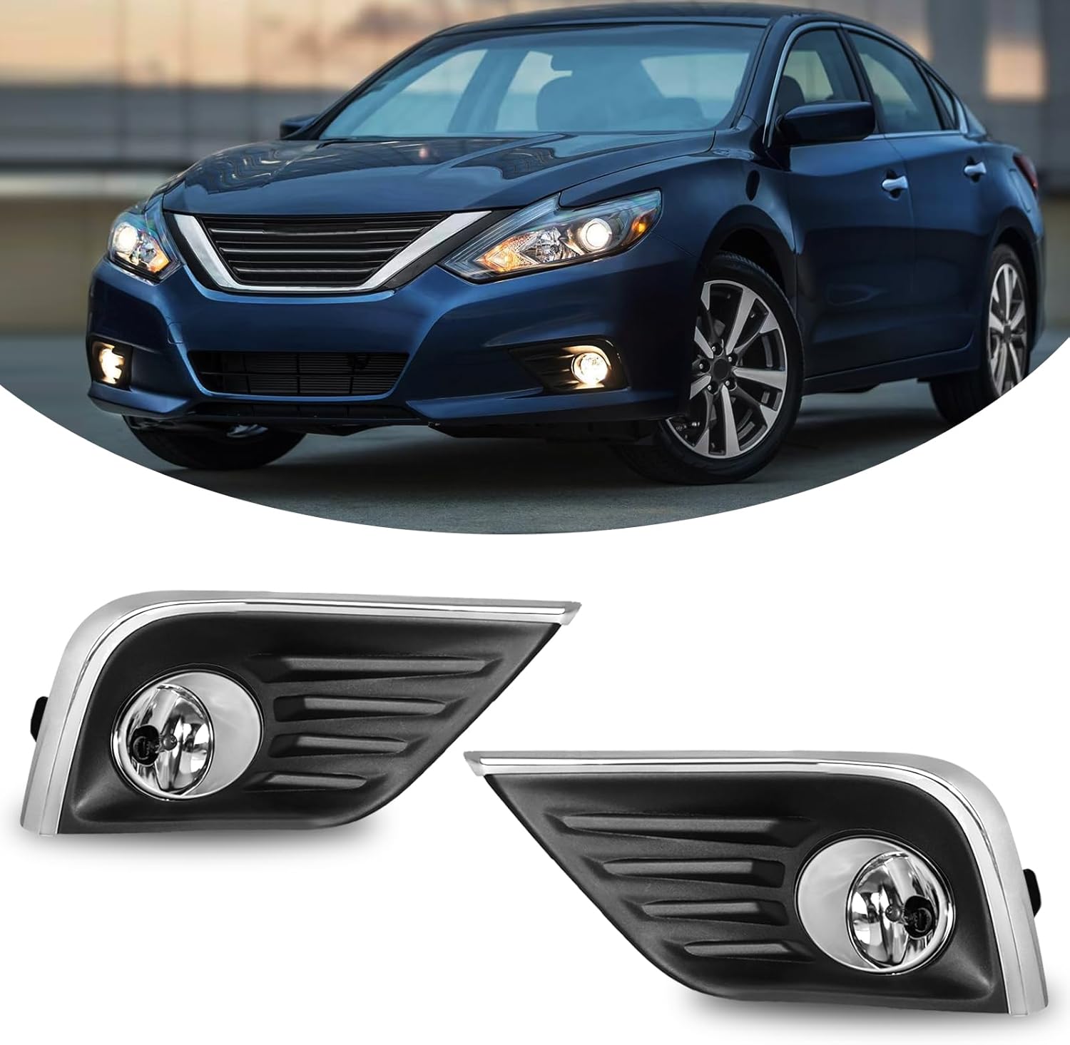 OKSIWA Halogen Fog Lights,Compatible with Nissan Altima Sedan 2016 2017 2018,Front Bumer Driving Light Fog Lamp Assembly Kit with Wiring Harness, Switch,Plug and Play