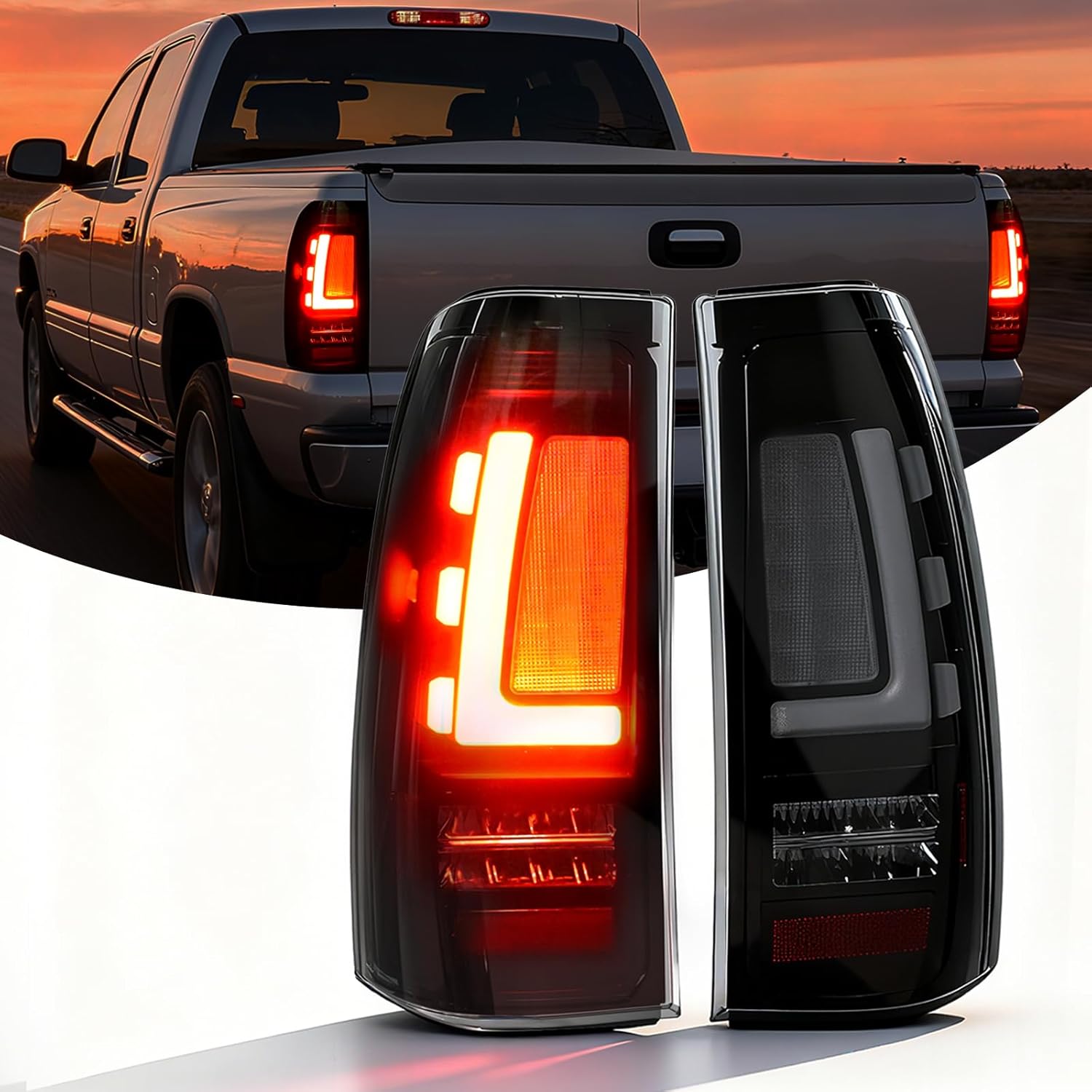 OKSIWA Full LED Tail Lights Assemble Compatible for 1999-2006 GMC Sierra 1500/2500/3500 & 1999-2002 Chevy Silverado 1500/2500 With Start-Up Animation, Dynamic Turn Signals, Brake Light,Reverse Light-1