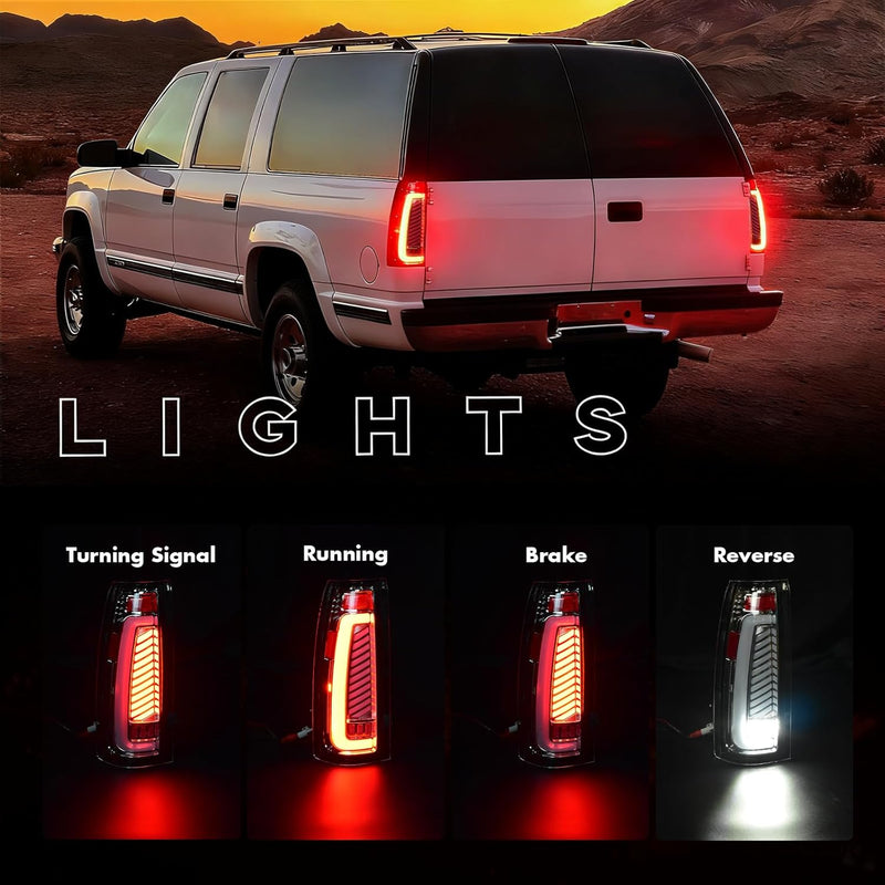 Animated Sequential Transparent-Housing LED Tail Lights for 1988-1998 Chevy GMC C/K Sierra, 92-99 Suburban Yukon, 95-99 Tahoe,Blazer,Cadillac Escalade Plug & Play-2