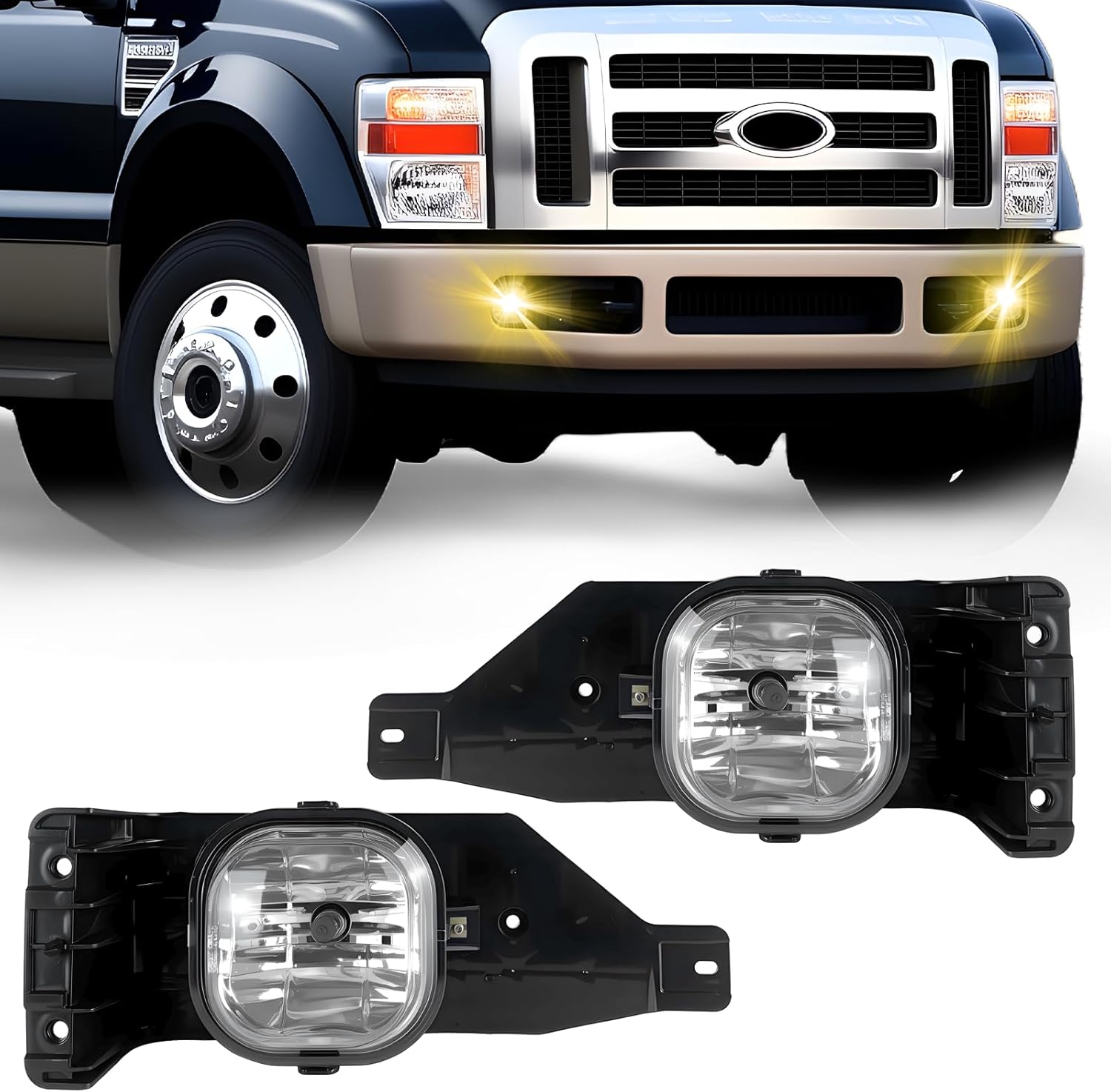 OKSIWA Fog Lights Assembly Compatible With 2005-2007 Ford F250 F350 F450 F550 Super Duty, 2005 Excursion Front Bumper Driving Fog Lamp Kits Clear lens-1