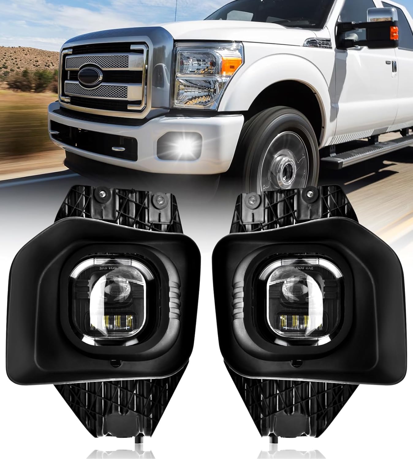 OKSIWA LED Fog Lights for Ford 2011-2016 F250/F350/F450/F550 Super Duty, Bumper Driving LED Fog Lamp Assembly Replacement FogLight Kit, DOT Certified（1 Pair）