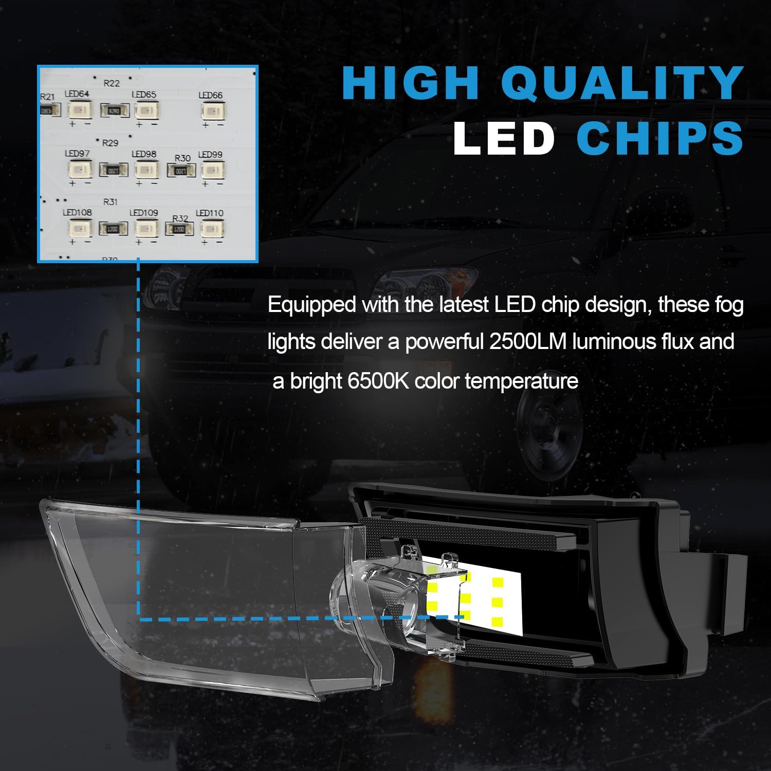 OKSIWA LED Fog Lights fit for Toyota 4Runner 2003 2004 2005, Front Driving Fog Lamps Assembly Replacement Kit (LED Fog Lights)