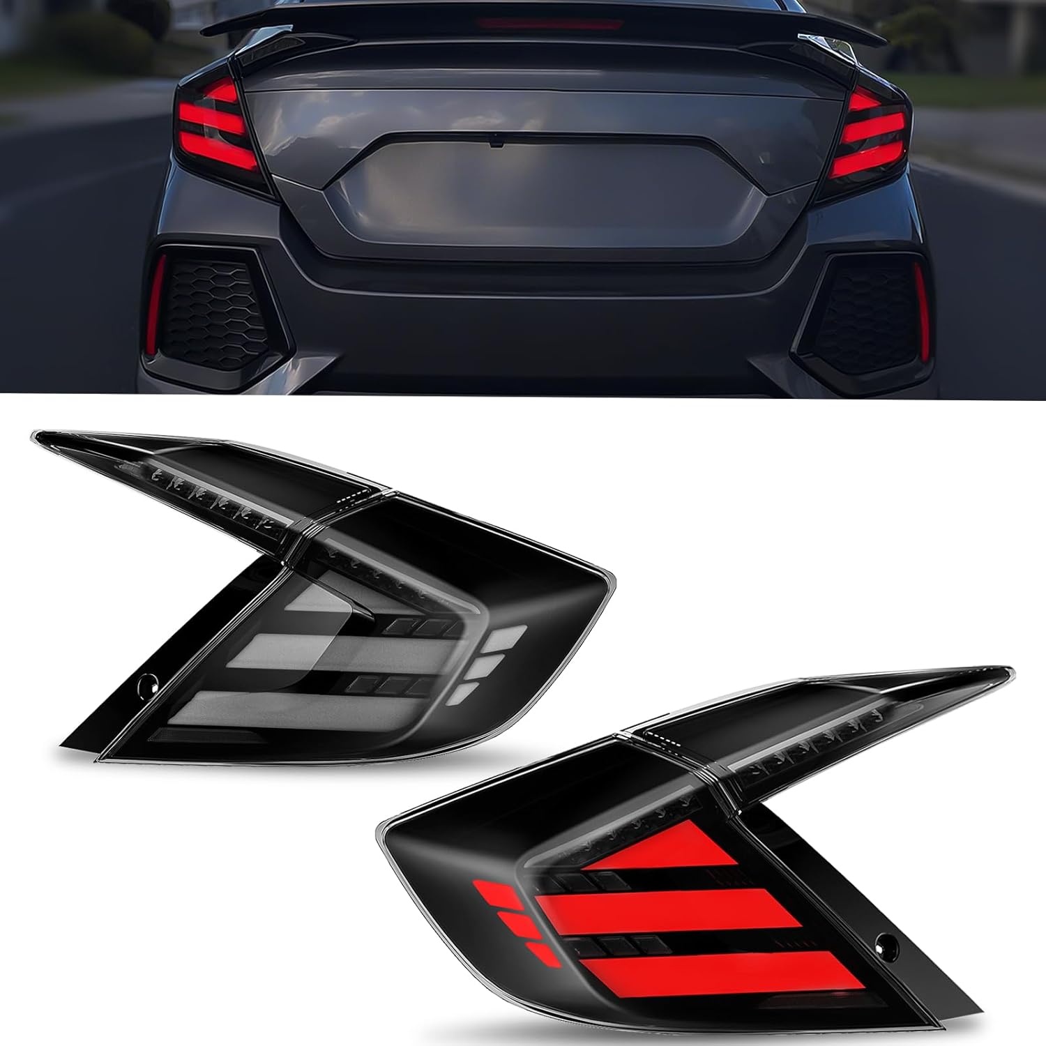 OKSIWA Sequential LED Tail Lights Compatible with Honda Civic 10th Gen Sedan 2016-2021, Not for Hatchbacks, Starting Animated Tail Light Assembly, Brake Turn Signal Lights, Reverse Lights, Parking Light