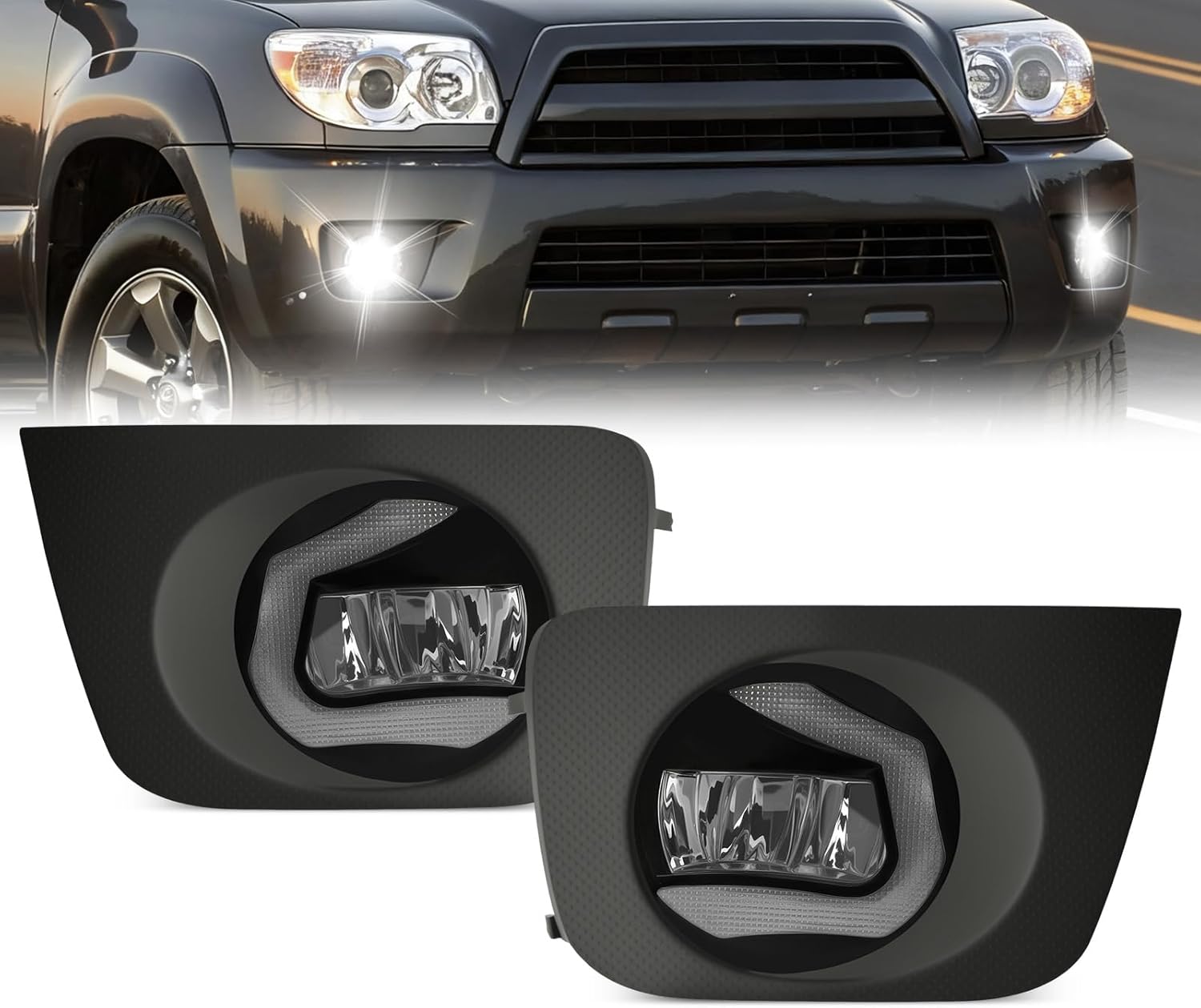 OKSIWA LED Fog Lights for 2006 2007 2008 2009 Toyota 4Runner, Front Driving Fog Light Lamps | Assembly Replacement Kit | Clear Lens