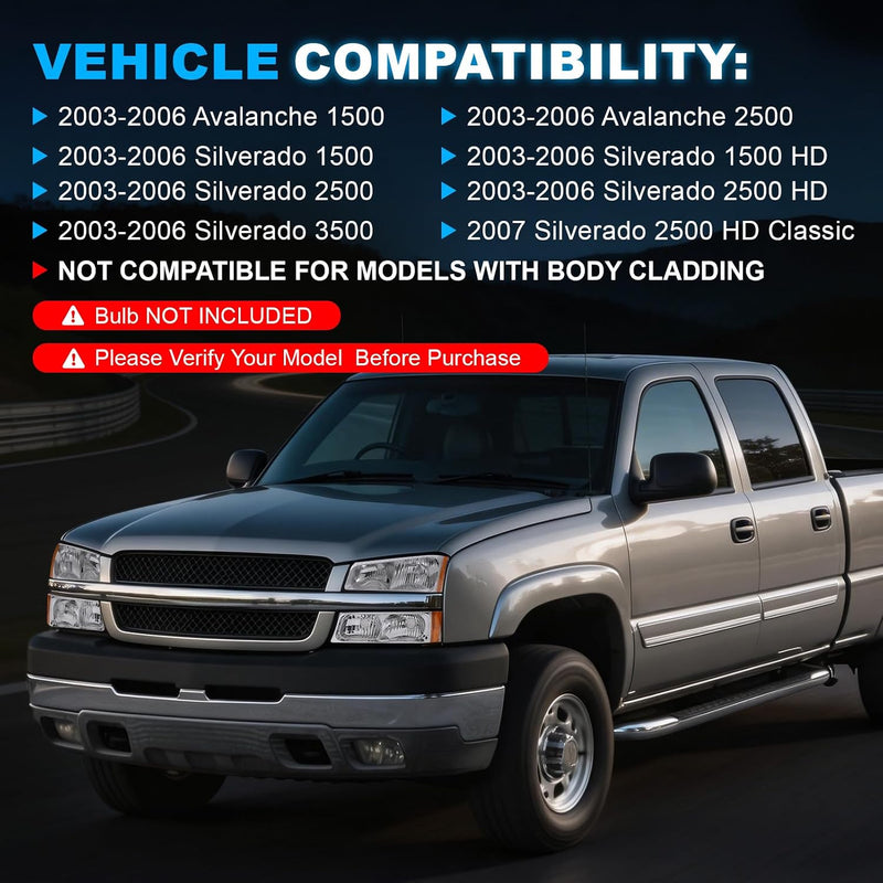 Headlight for 2003–2006 Chevy Silverado 1500HD / 2500HD / 3500 / Avalanche-3