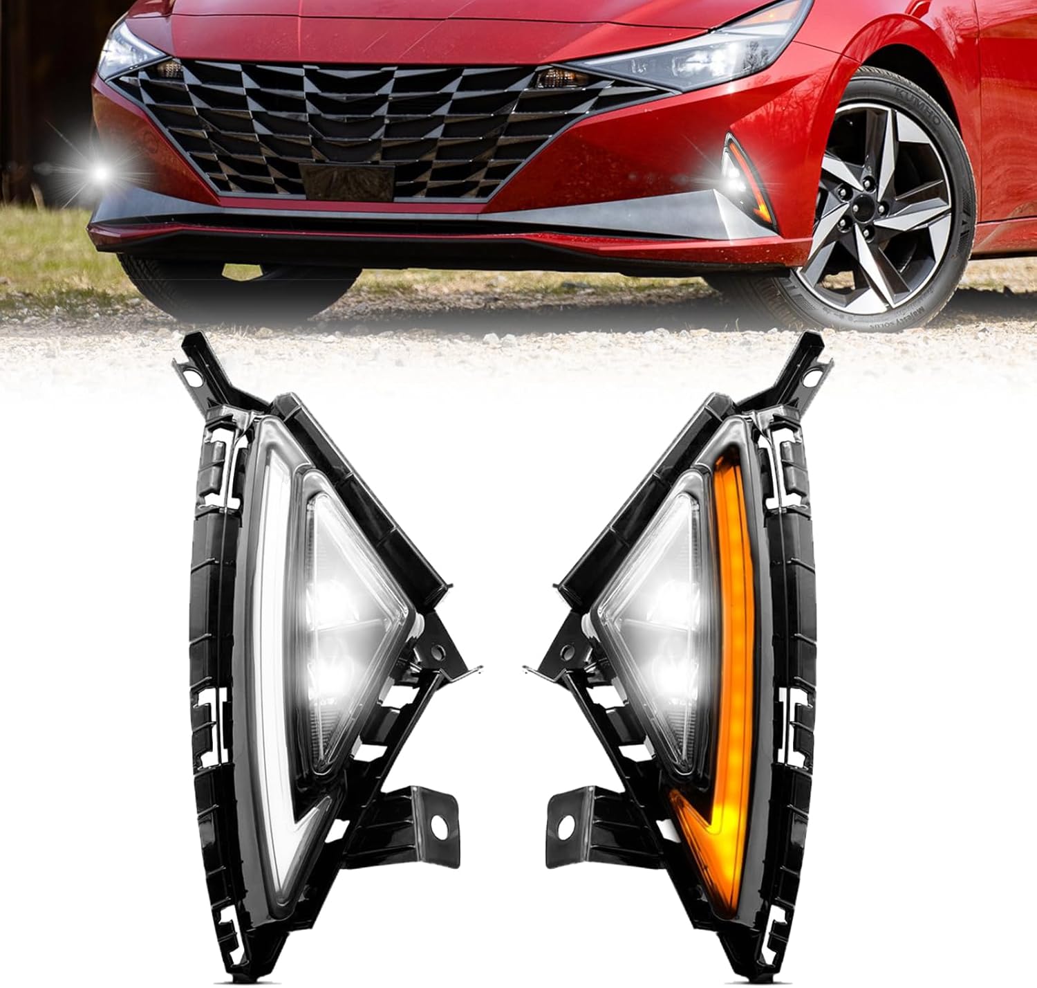 OKSIWA LED Fog Lights Compatible with 2022-2024 Hyundai Elantra with DRL Turn Signals Fog Lamps Assemblies w/Switch and Wiring Harness-1