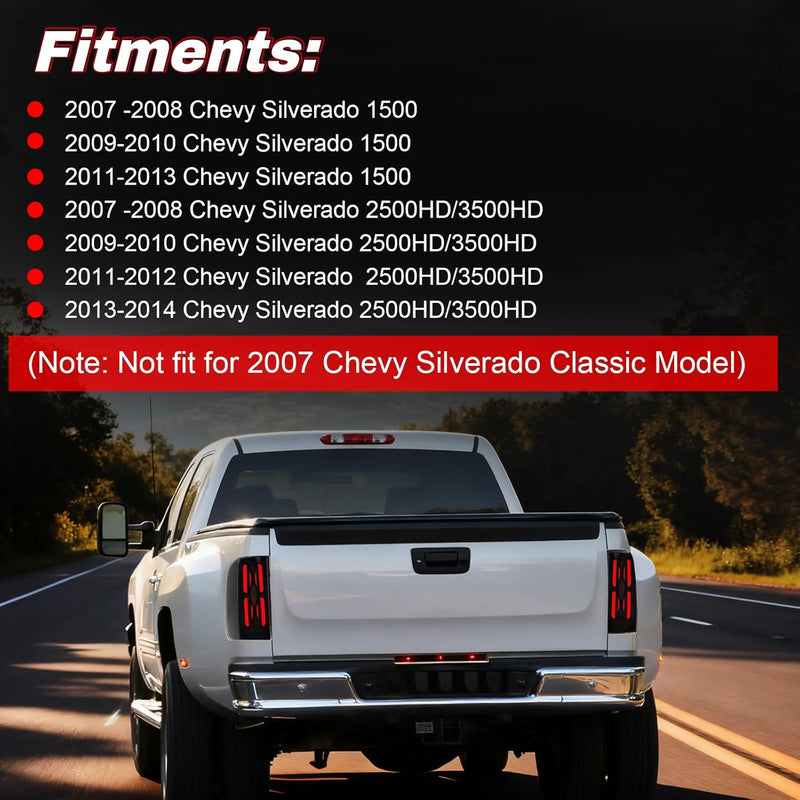 OKSIWA Full LED Tail Lights Assemble Compatible for 2007-2013 Chevy Silverado 1500& 2007-2014 Chevy Silverado 2500HD/3500HD With Start-Up Animation, Dynamic Turn Signals, Brake Light,Reverse Light-Smoked-3