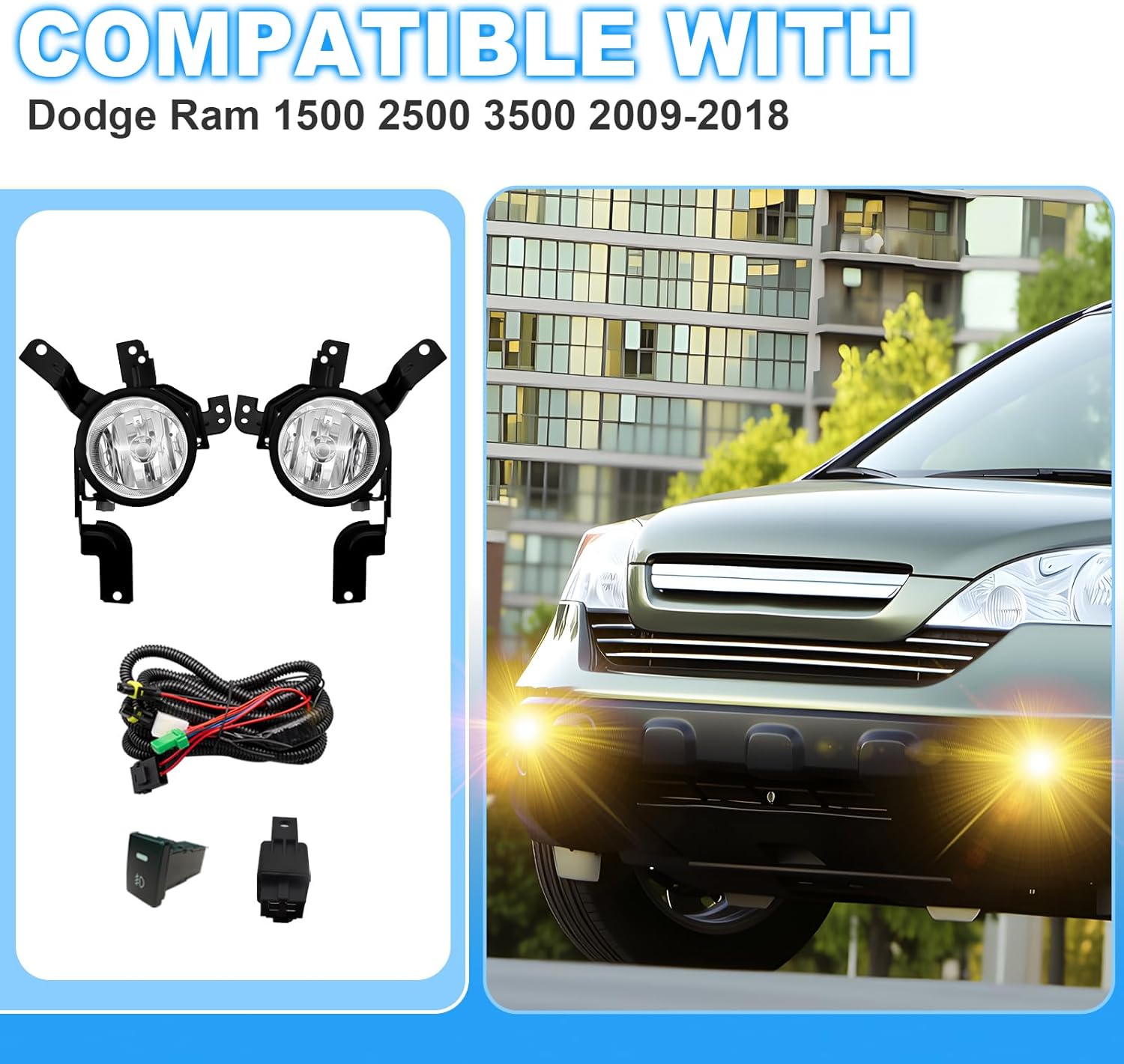 OKSIWA Driving Fog Lights Lamps Compatible With 2007 2008 2009 Honda CRV Front Bumper Lamps with H11 12V 55W Halogen Bulbs & Switch and Wiring Kit (Clear Lens)-3