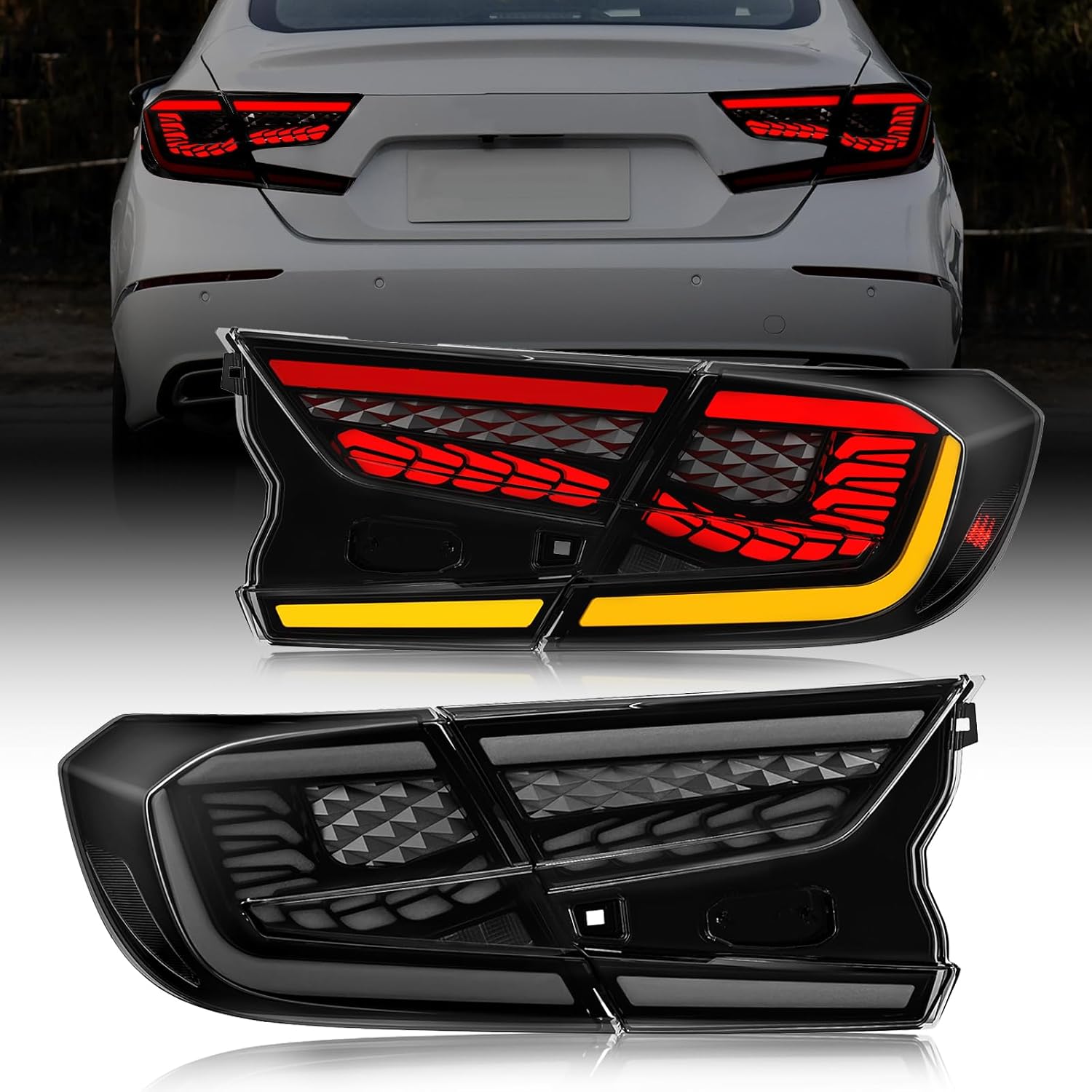 OKSIWA Full LED Tail Lights for Honda Accord 2018-2022(10th & 10.5th Gen) Rear Lights with Start-Up Animation, Turn Signals, Brake Lights, and Reverse Lights