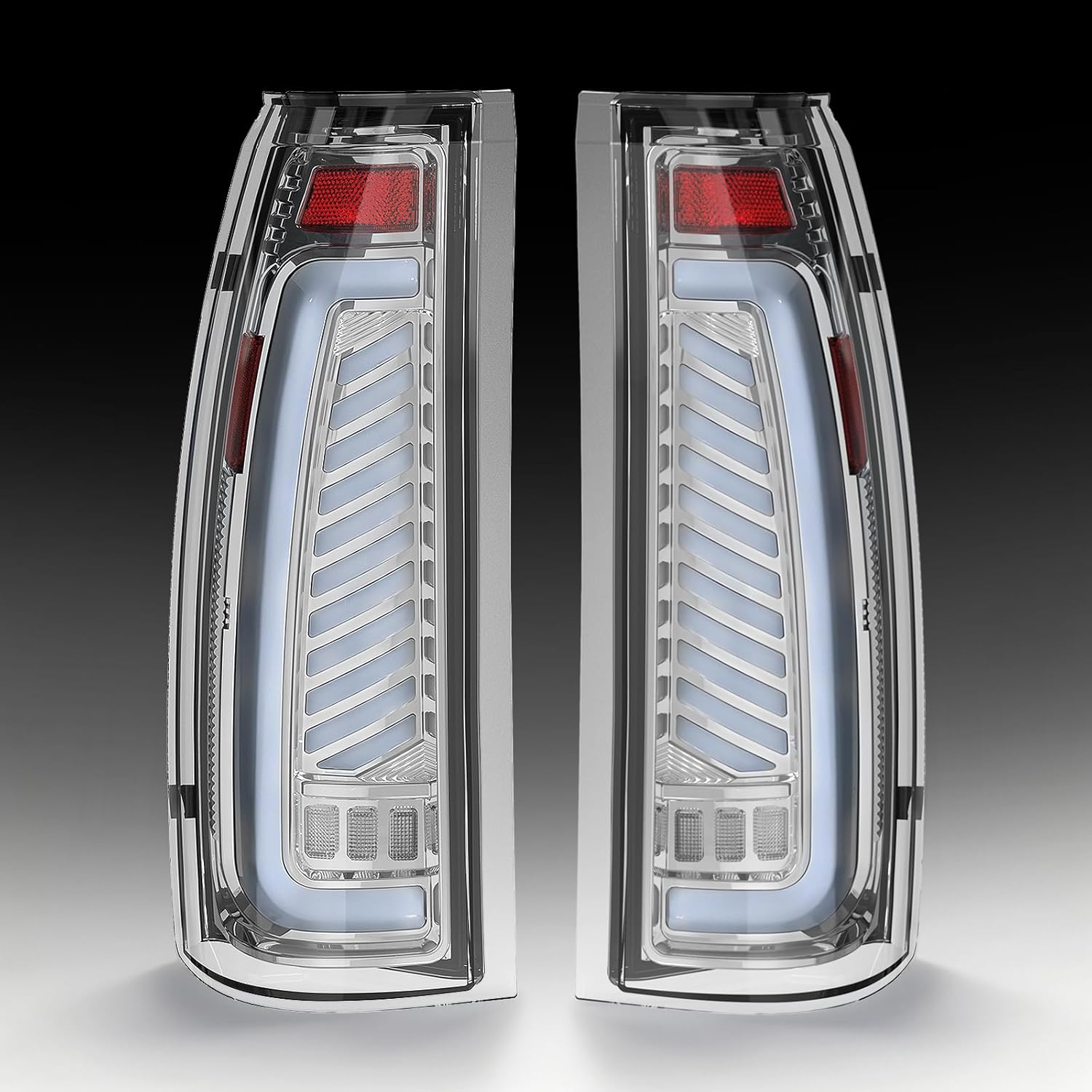 Animated Sequential Transparent-Housing LED Tail Lights for 1988-1998 Chevy GMC C/K Sierra, 92-99 Suburban Yukon, 95-99 Tahoe,Blazer,Cadillac Escalade Plug & Play