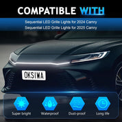 OKSIWA Sequential LED Middle Grille Light For 2024-2025 Toyota Camry, with Starting Animation,Dynamic Turn Signal,White Daytime Running Lights, Front Driving Hood Light