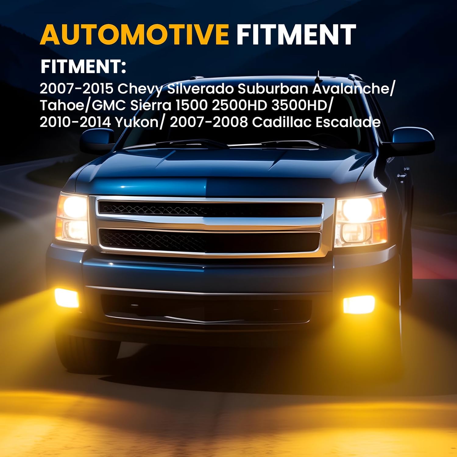 DOT Approved Yellow LED Fog Lights with DRL for 2007-2015 Chevy Silverado/Suburban/Tahoe/Avalanche & GMC Sierra Yukon Plug & Play-2