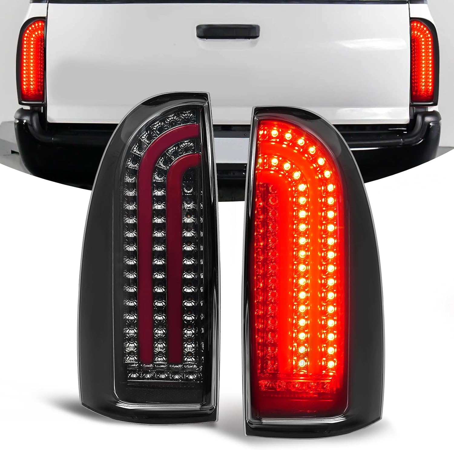 OKSIWA Dynamic Smoked LED Tail Lights for 2005-2015 Toyota Tacoma - Bright Brake, Turn Signal, Reverse Lights with Sequential Animation | IP67 Waterproof