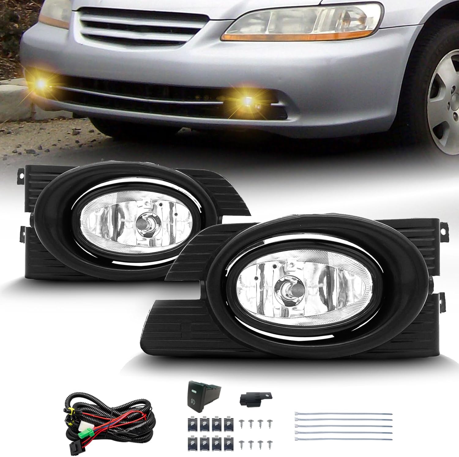 OKSIWA Fog Lights Fit For 2001-2002 Honda Accord 4DR Sedan 01 02 Front Driving Fog Lights Lamps(Clear Lens)-1