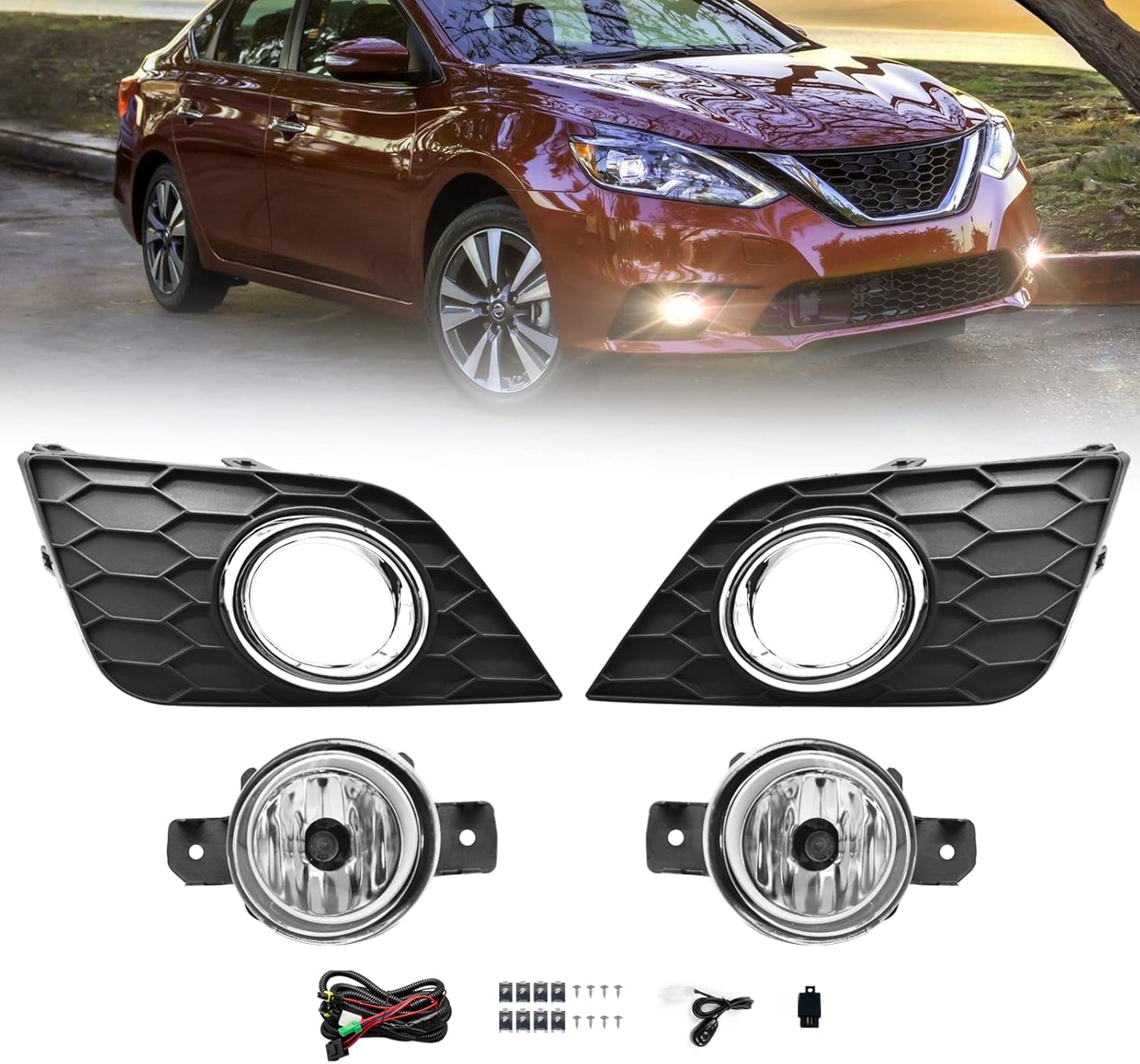 OKSIWA Fog Lights Assembly Compatible with 2016 2017 2018 2019 Sentra Replacement H11 12V 55W Halogen Bulbs-2