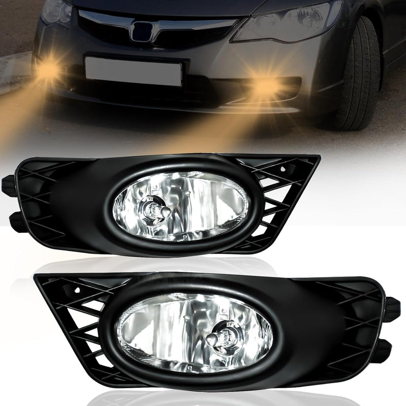OKSIWA Halogen Fog Lights Fit for 2009 2010 2011 Honda Civic 4-Door Sedan,Front Bumer Driving Light Kit,Fog Lamps Replacement with Wiring Harness,Clear Lens,Plug and Play-1