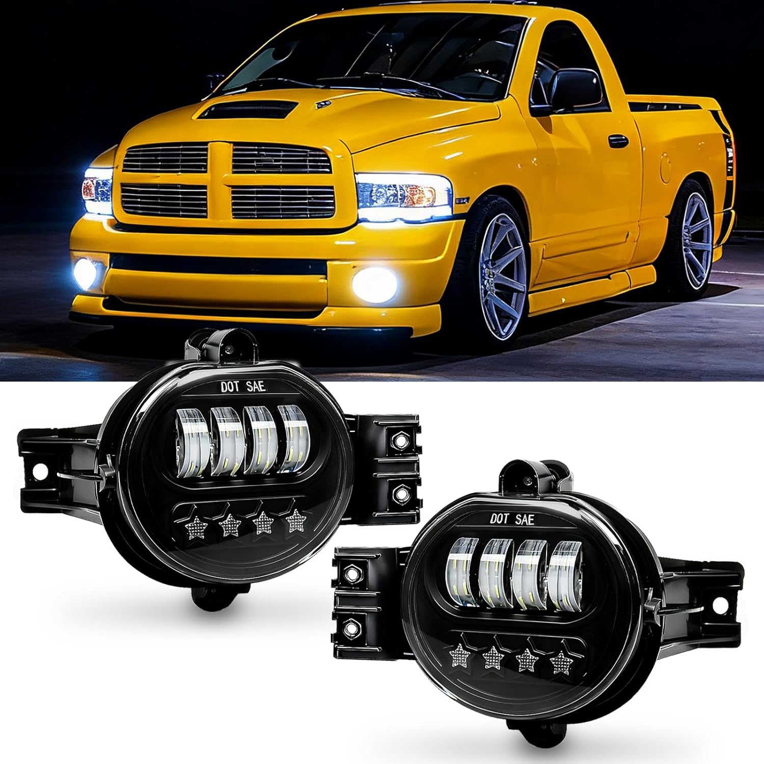 OKSIWA LED Fog Lights for 2002-2008 Dodge Ram 1500, 2003-2009 Ram 2500 3500, 2004-2006 Durango Pickup, Led Fog Lamp Upgrade and Modified - 4 Star