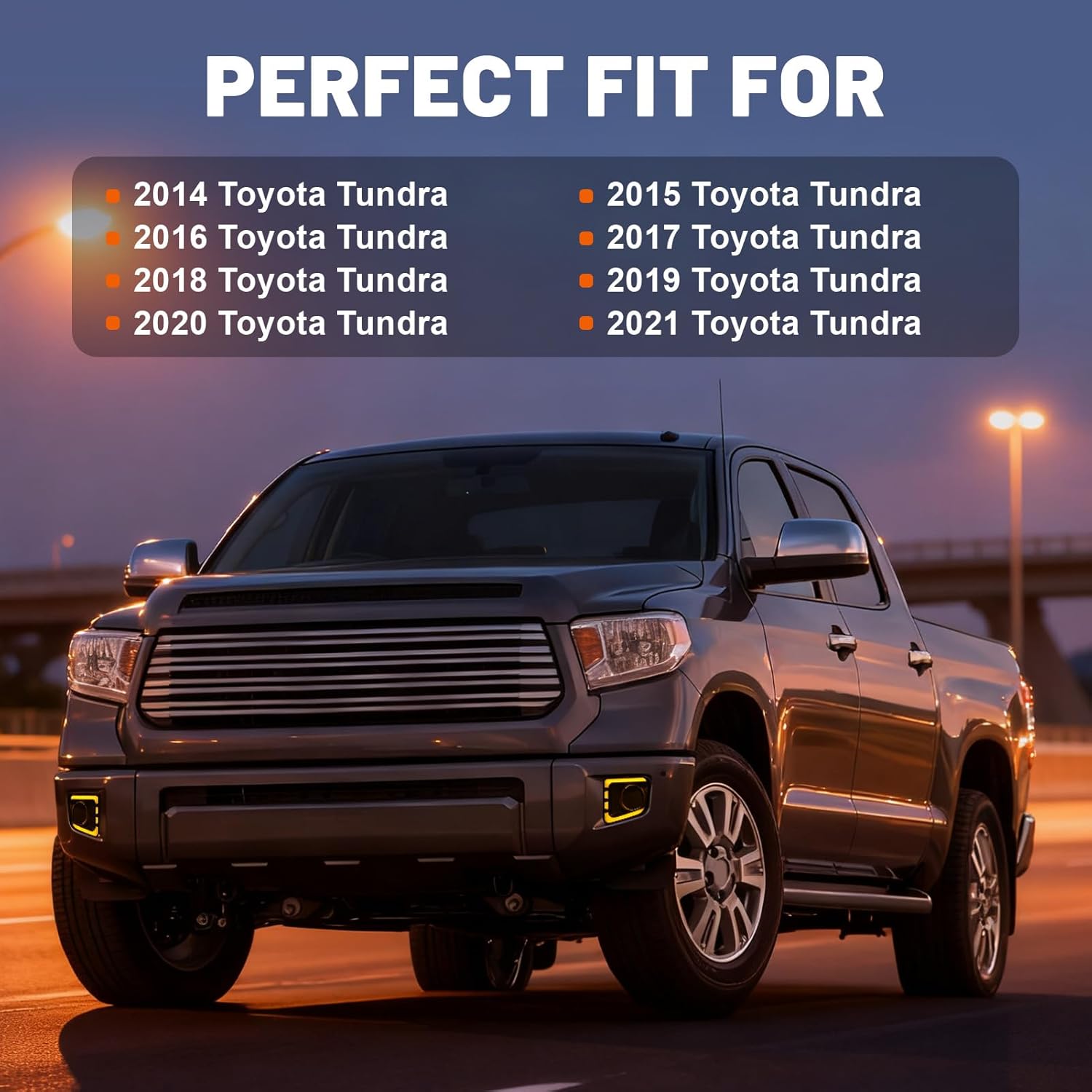 OKSIWA LED Front Bumper Fog Light DRL Compatible with 2014-2021 Toyota Tundra Replacement Front Bumper Trim, with DRL harness, Function as Dynamic Sequential Turn Signal Lights-3