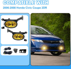 OKSIWA Fog Lights Compatible with 2DR Honda Civic Coupe 2006-2008 Pair Bumper Driving Fog Lamps with H11 12V 55W Halogen Bulb (Amber Lens)-6
