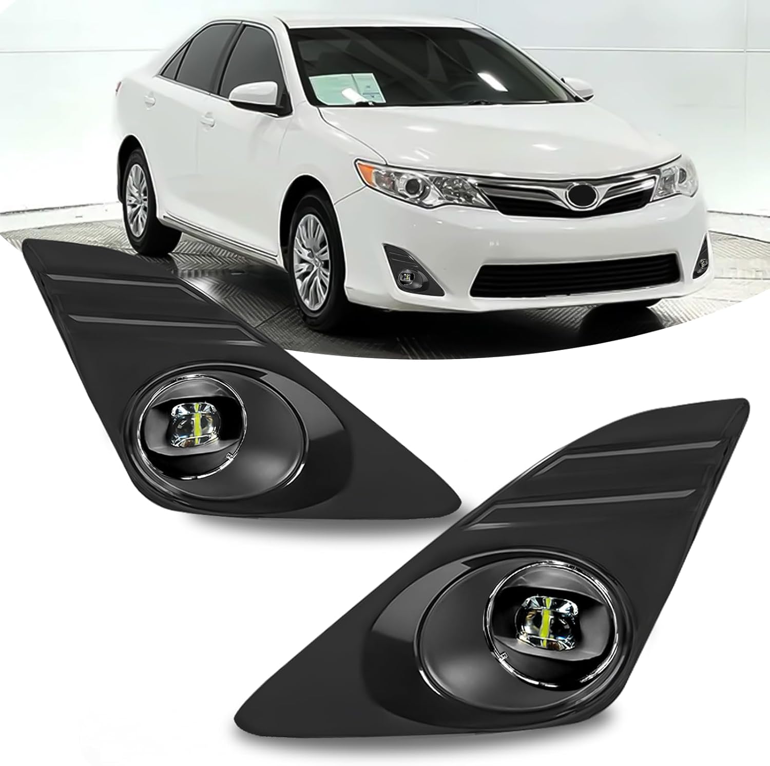 OKSIWA LED Fog Lights-For 2012-2014 Toyota Camry(Not for SE Models), Fog Light Assembly Replacement,Include Switch, Wiring Harness,Plug and Play,Black Bezels