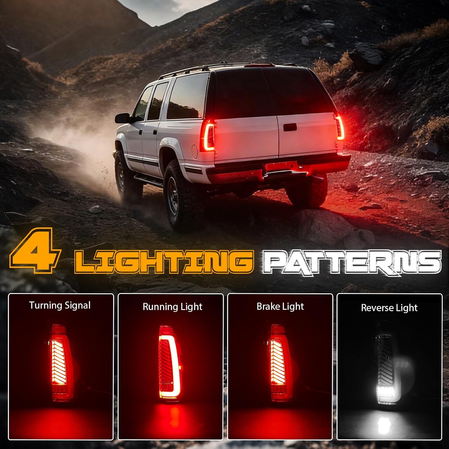 Animated Sequential Smoked LED Tail Lights for 1988-1998 Chevy GMC C/K Sierra, 92-99 Suburban Yukon, 95-99 Tahoe,Blazer,Cadillac Escalade Plug & Play